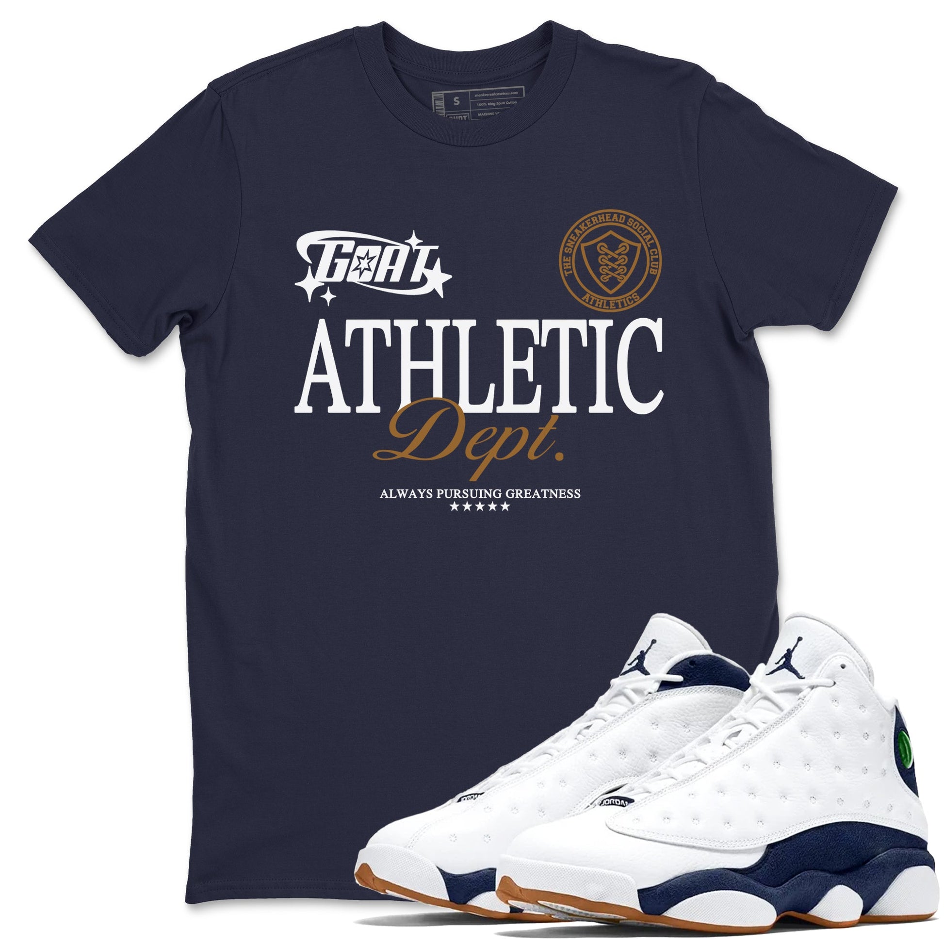 13s Midnight Navy shirts to match jordans Goat Athletic Dept sneaker match tees Air Jordan 13 Midnight Navy SNRT Sneaker Release Tees unisex cotton Navy 1 crew neck shirts