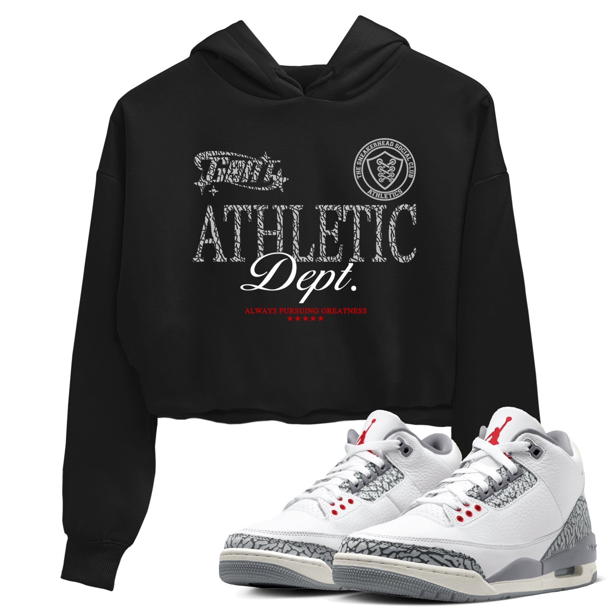 3s Cement Grey shirts to match jordans Goat Athletic Dept sneaker match tees Air Jordan 3 Cement Grey SNRT Sneaker Release Tees unisex cotton Black 1 Crop Shirts