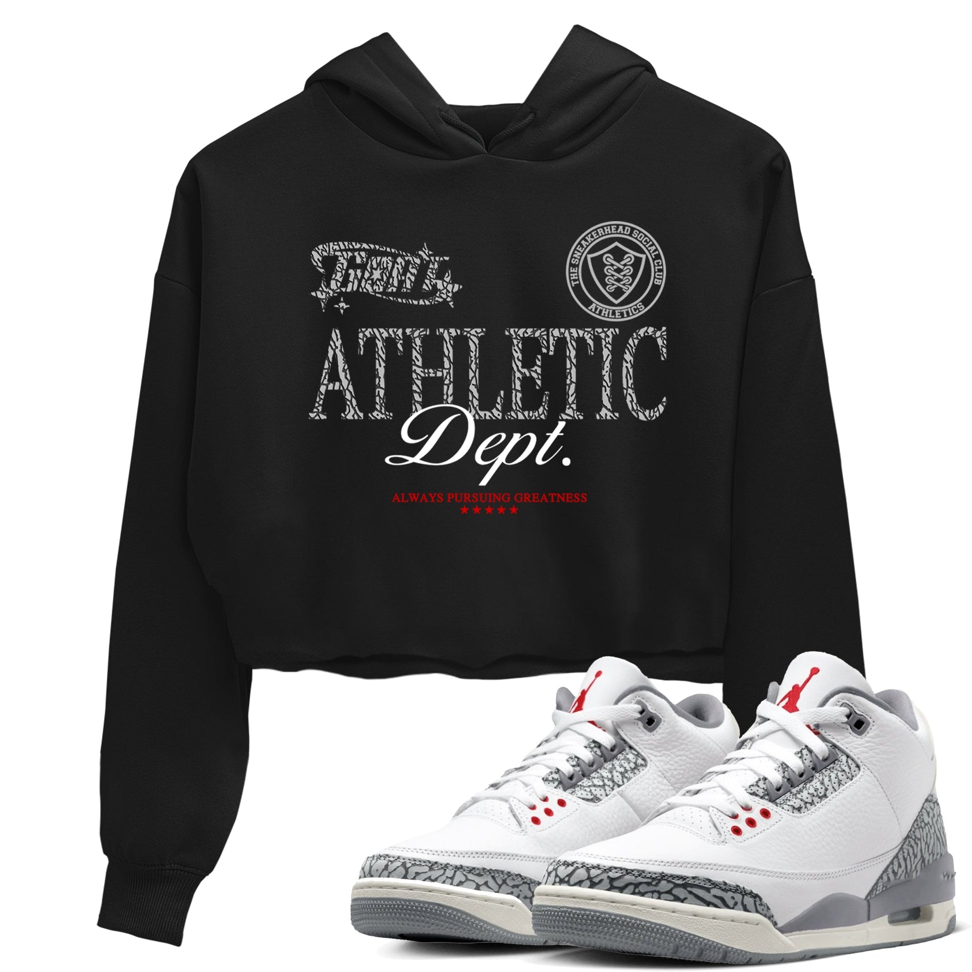 3s Cement Grey shirts to match jordans Goat Athletic Dept sneaker match tees Air Jordan 3 Cement Grey SNRT Sneaker Release Tees unisex cotton Black 1 Crop Shirts