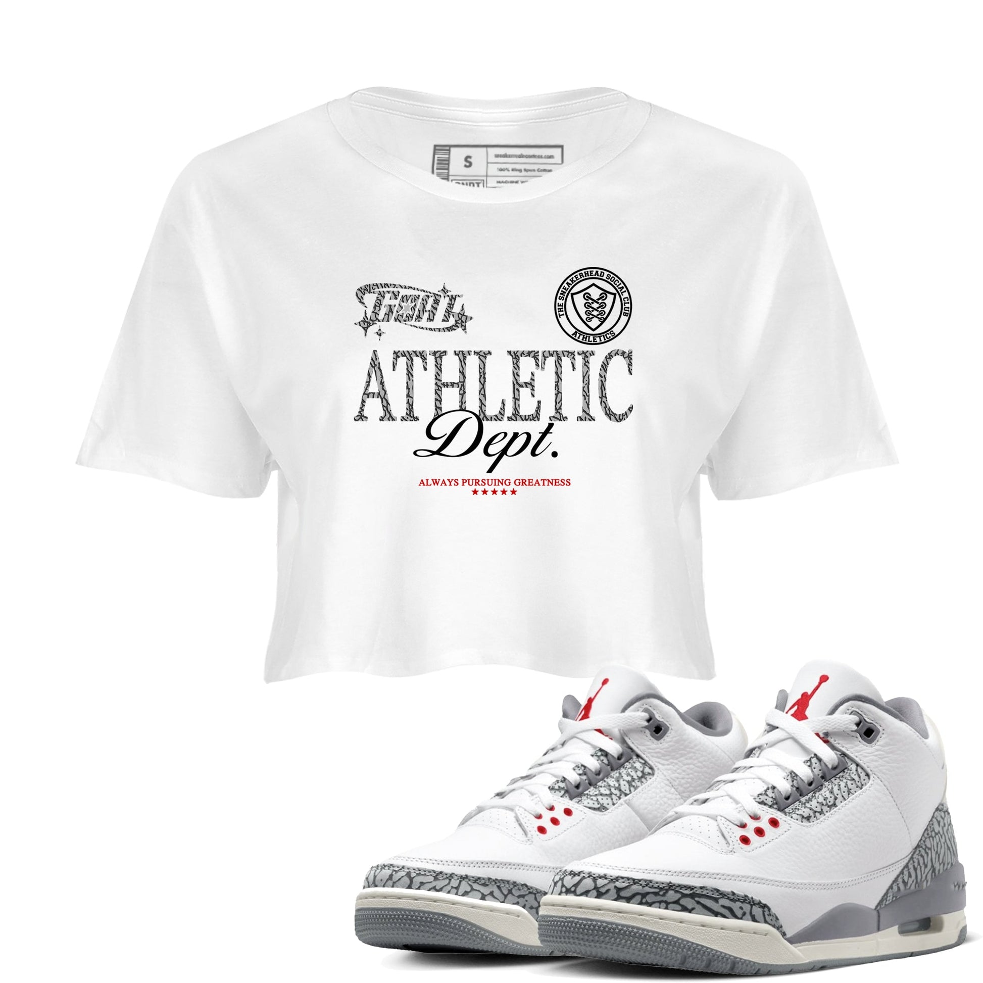 3s Cement Grey shirts to match jordans Goat Athletic Dept sneaker match tees Air Jordan 3 Cement Grey SNRT Sneaker Release Tees unisex cotton White 1 Crop Shirts