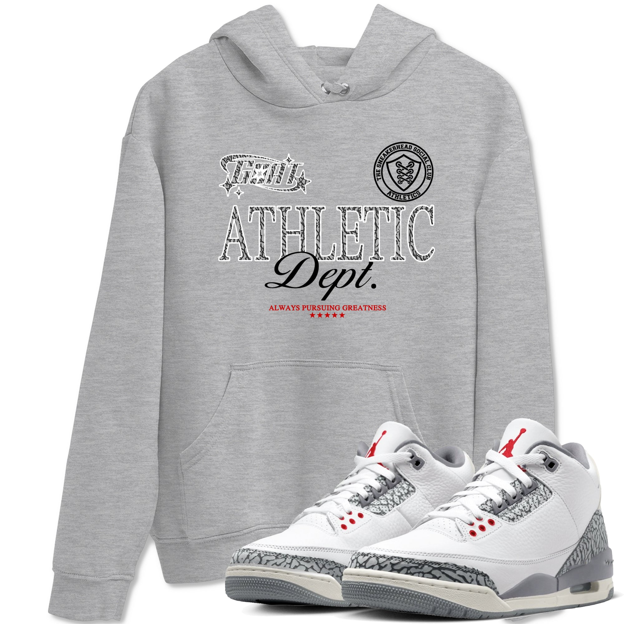 3s Cement Grey shirts to match jordans Goat Athletic Dept sneaker match tees Air Jordan 3 Cement Grey SNRT Sneaker Release Tees unisex cotton Heather Grey 1 crew neck shirts