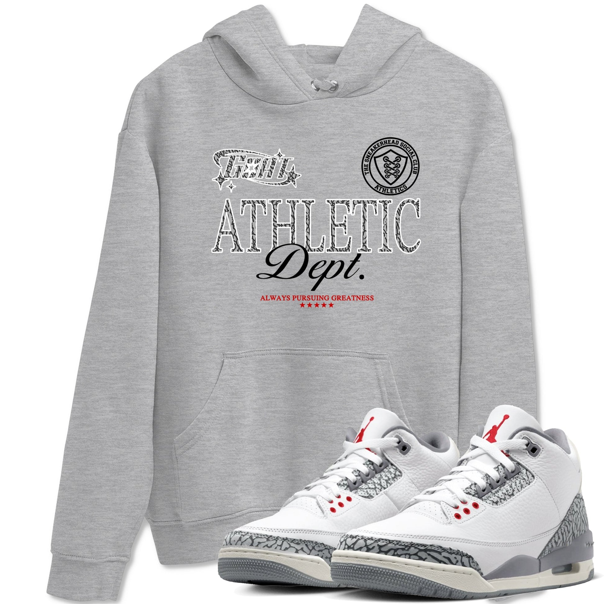 3s Cement Grey shirts to match jordans Goat Athletic Dept sneaker match tees Air Jordan 3 Cement Grey SNRT Sneaker Release Tees unisex cotton Heather Grey 1 crew neck shirts