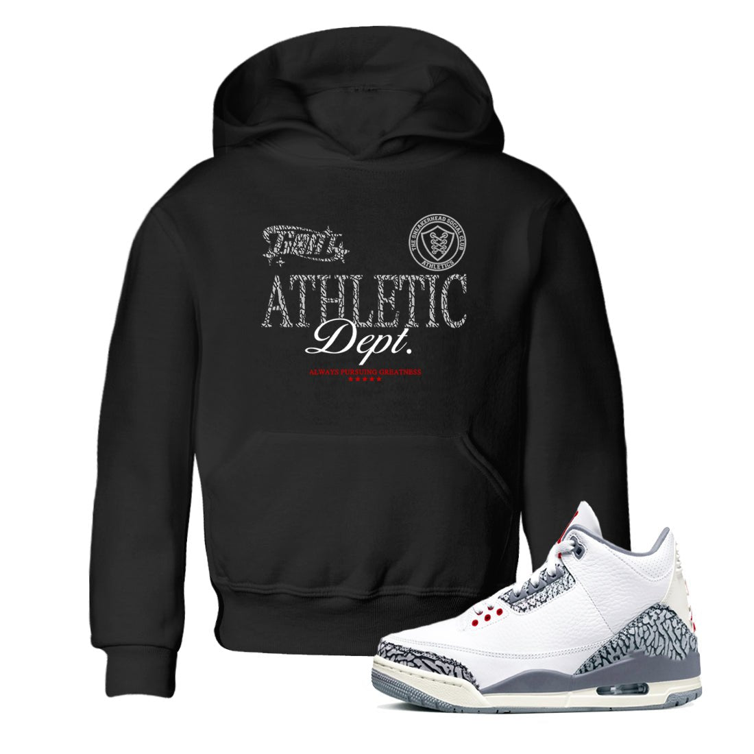 3s Cement Grey shirts to match jordans Goat Athletic Dept sneaker match tees Air Jordan 3 Cement Grey SNRT Sneaker Release Tees Youth Baby Black 1 crew neck shirts
