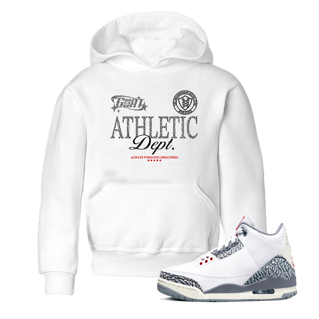 3s Cement Grey shirts to match jordans Goat Athletic Dept sneaker match tees Air Jordan 3 Cement Grey SNRT Sneaker Release Tees Youth Baby White 1 crew neck shirts