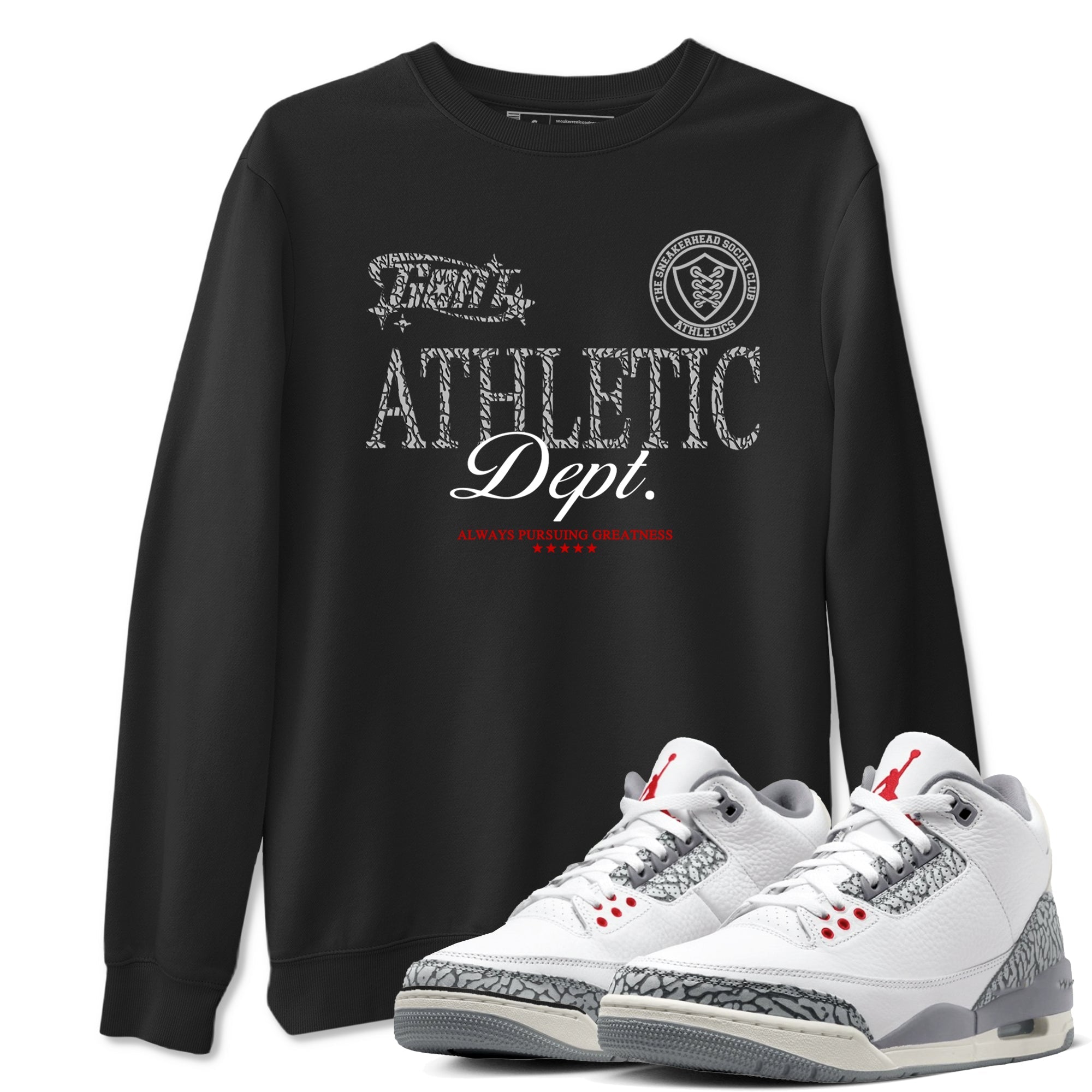 3s Cement Grey shirts to match jordans Goat Athletic Dept sneaker match tees Air Jordan 3 Cement Grey SNRT Sneaker Release Tees unisex cotton Black 1 crew neck shirts