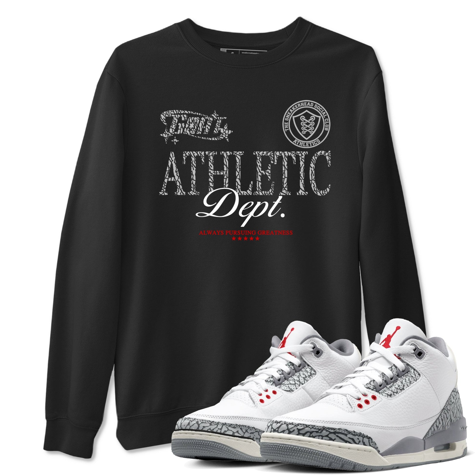 3s Cement Grey shirts to match jordans Goat Athletic Dept sneaker match tees Air Jordan 3 Cement Grey SNRT Sneaker Release Tees unisex cotton Black 1 crew neck shirts