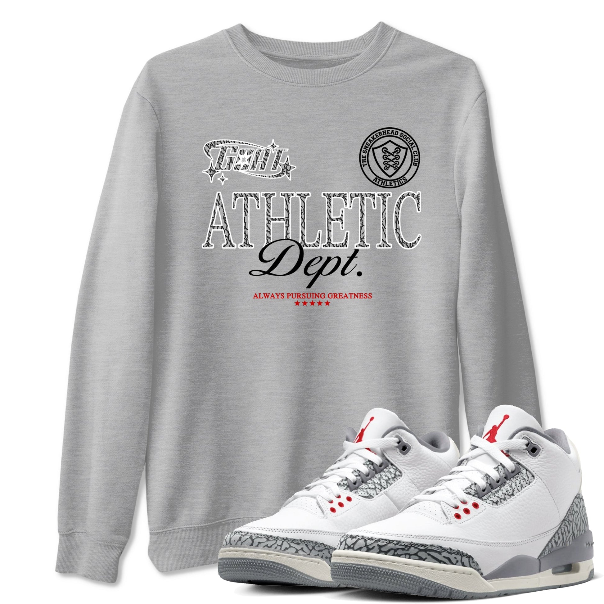3s Cement Grey shirts to match jordans Goat Athletic Dept sneaker match tees Air Jordan 3 Cement Grey SNRT Sneaker Release Tees unisex cotton Heather Grey 1 crew neck shirts