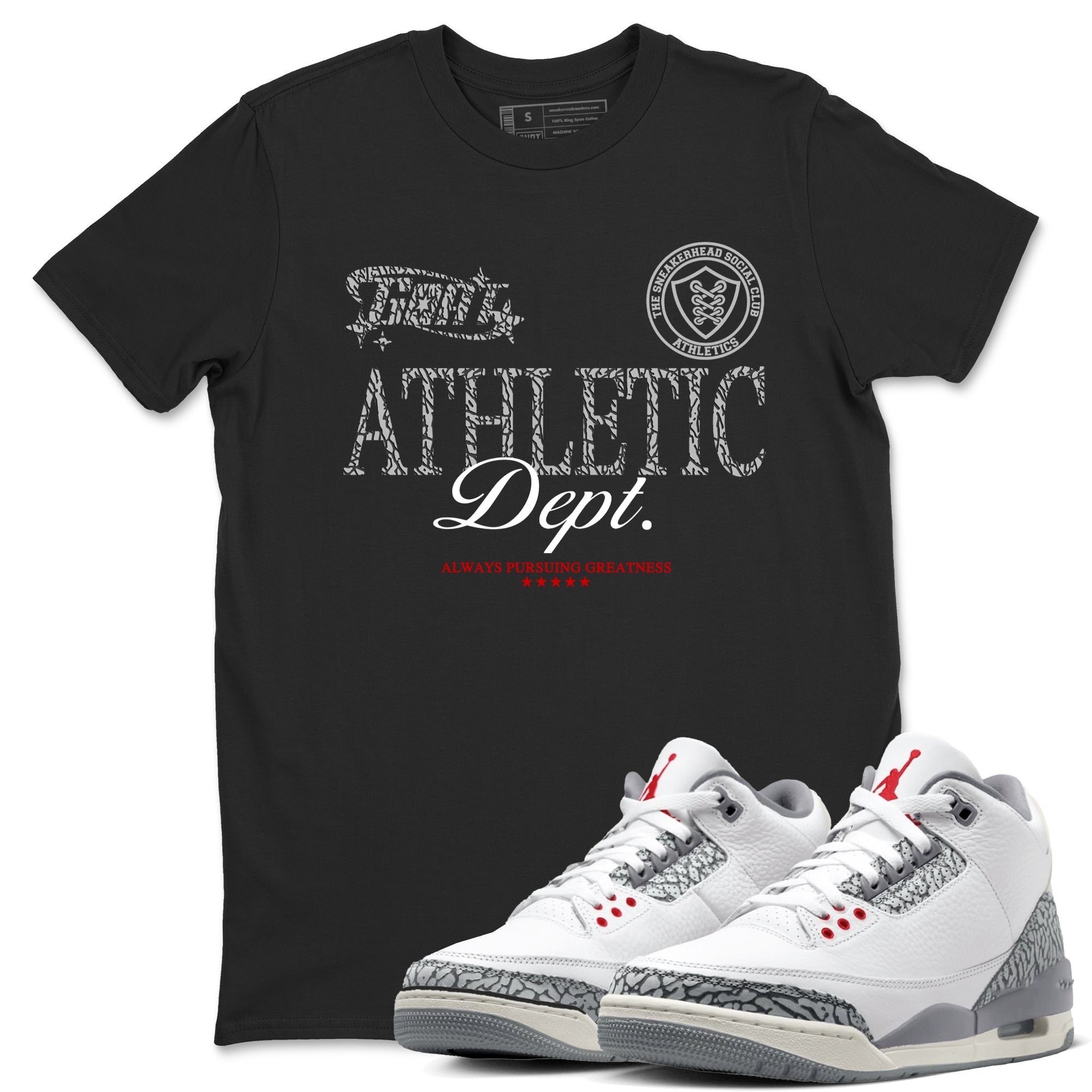 3s Cement Grey shirts to match jordans Goat Athletic Dept sneaker match tees Air Jordan 3 Cement Grey SNRT Sneaker Release Tees unisex cotton Black 1 crew neck shirts