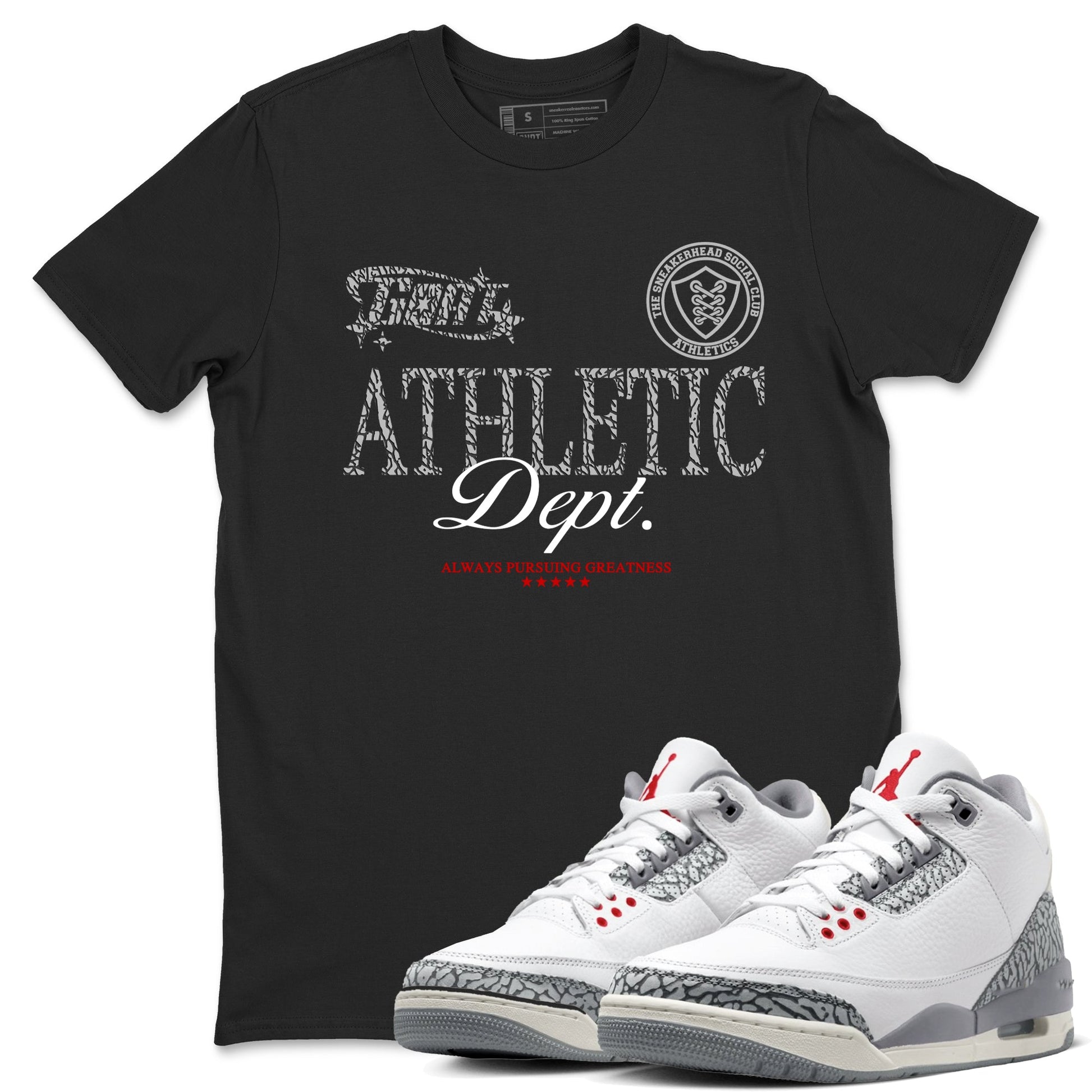 3s Cement Grey shirts to match jordans Goat Athletic Dept sneaker match tees Air Jordan 3 Cement Grey SNRT Sneaker Release Tees unisex cotton Black 1 crew neck shirts