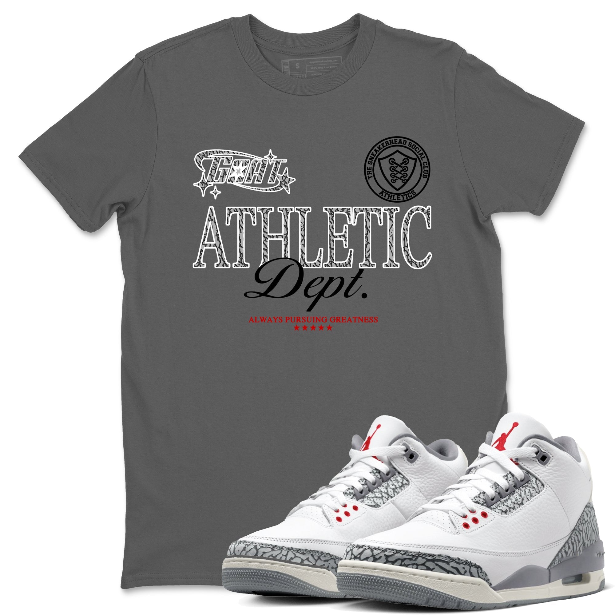 3s Cement Grey shirts to match jordans Goat Athletic Dept sneaker match tees Air Jordan 3 Cement Grey SNRT Sneaker Release Tees unisex cotton Cool Grey 1 crew neck shirts