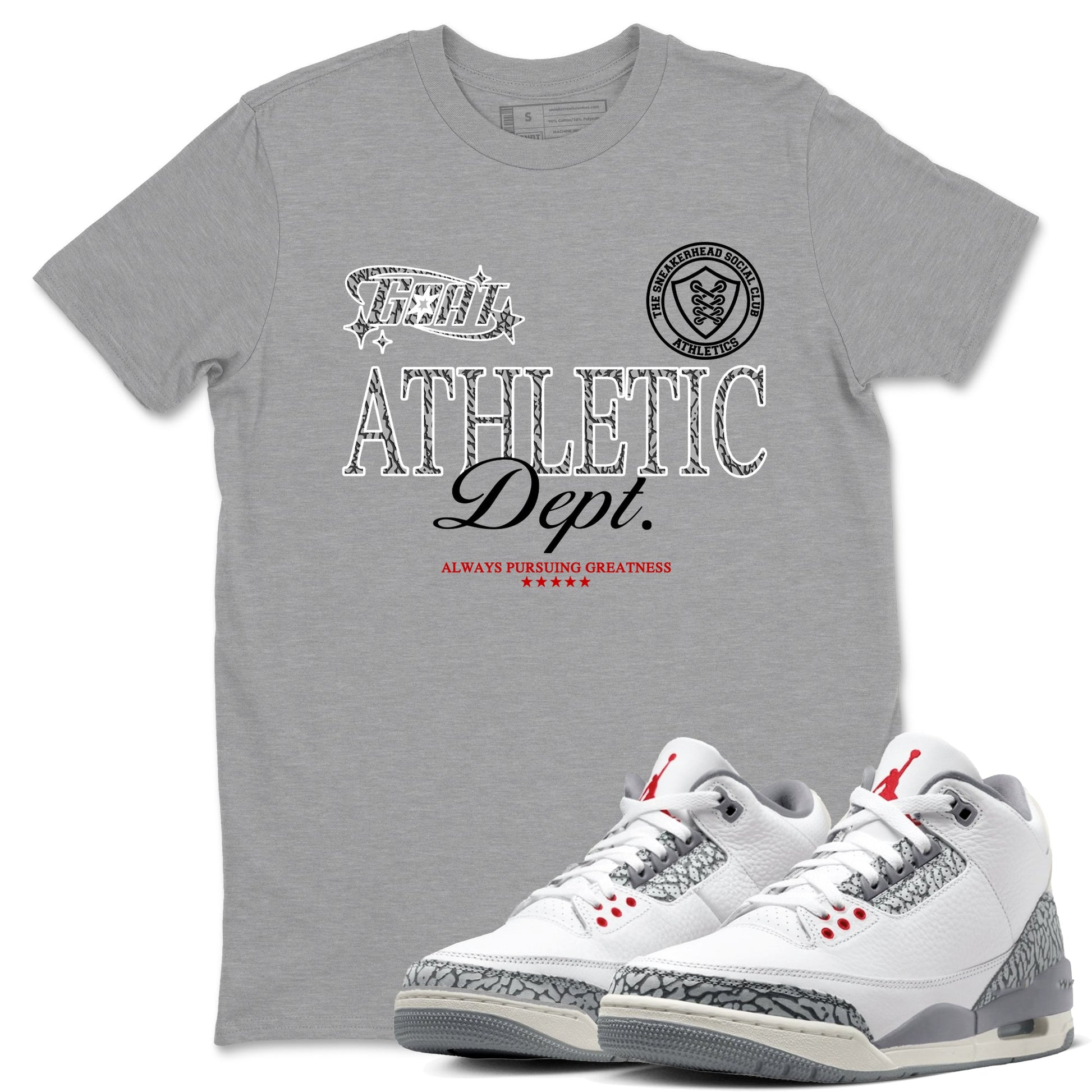 3s Cement Grey shirts to match jordans Goat Athletic Dept sneaker match tees Air Jordan 3 Cement Grey SNRT Sneaker Release Tees unisex cotton Heather Grey 1 crew neck shirts