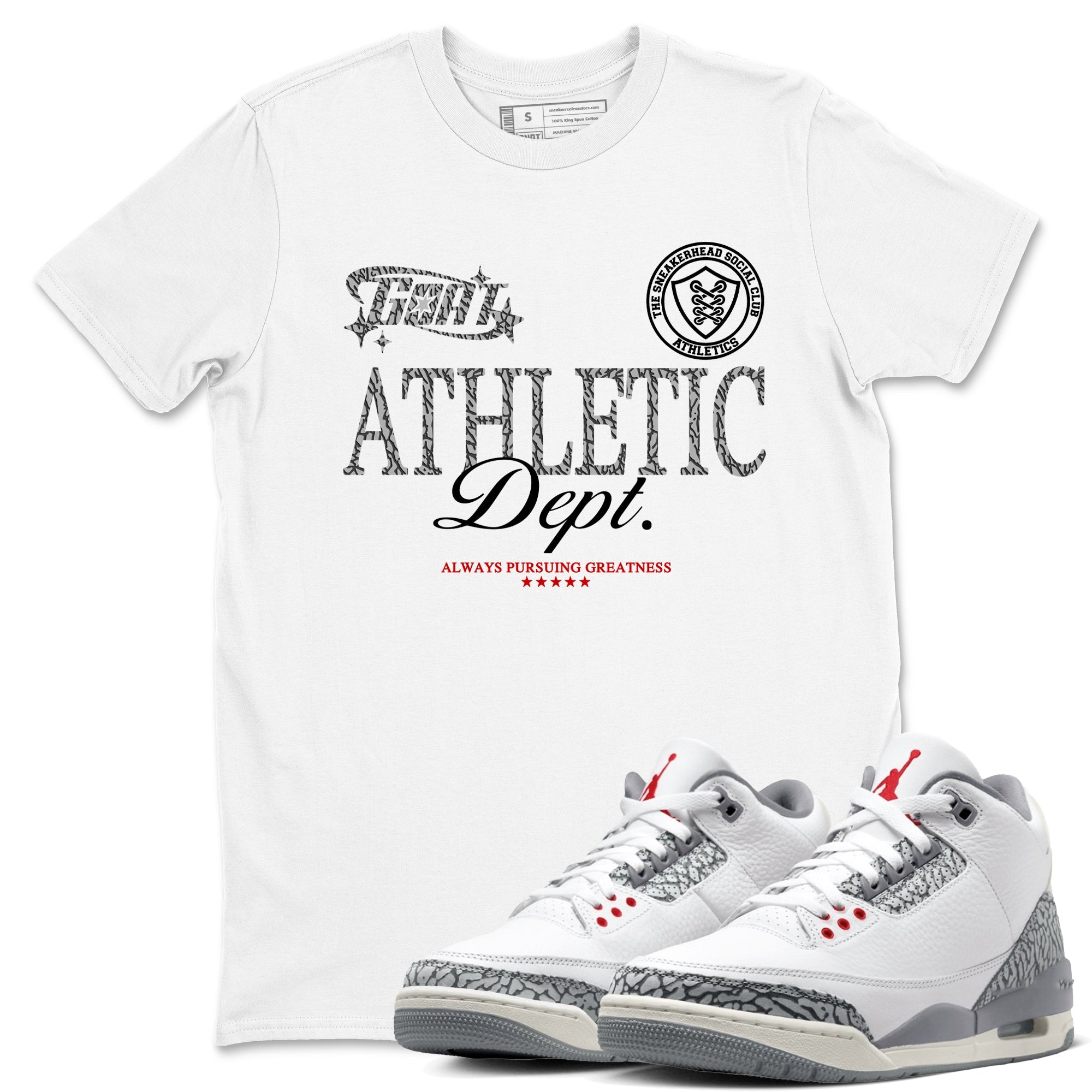 3s Cement Grey shirts to match jordans Goat Athletic Dept sneaker match tees Air Jordan 3 Cement Grey SNRT Sneaker Release Tees unisex cotton White 1 crew neck shirts