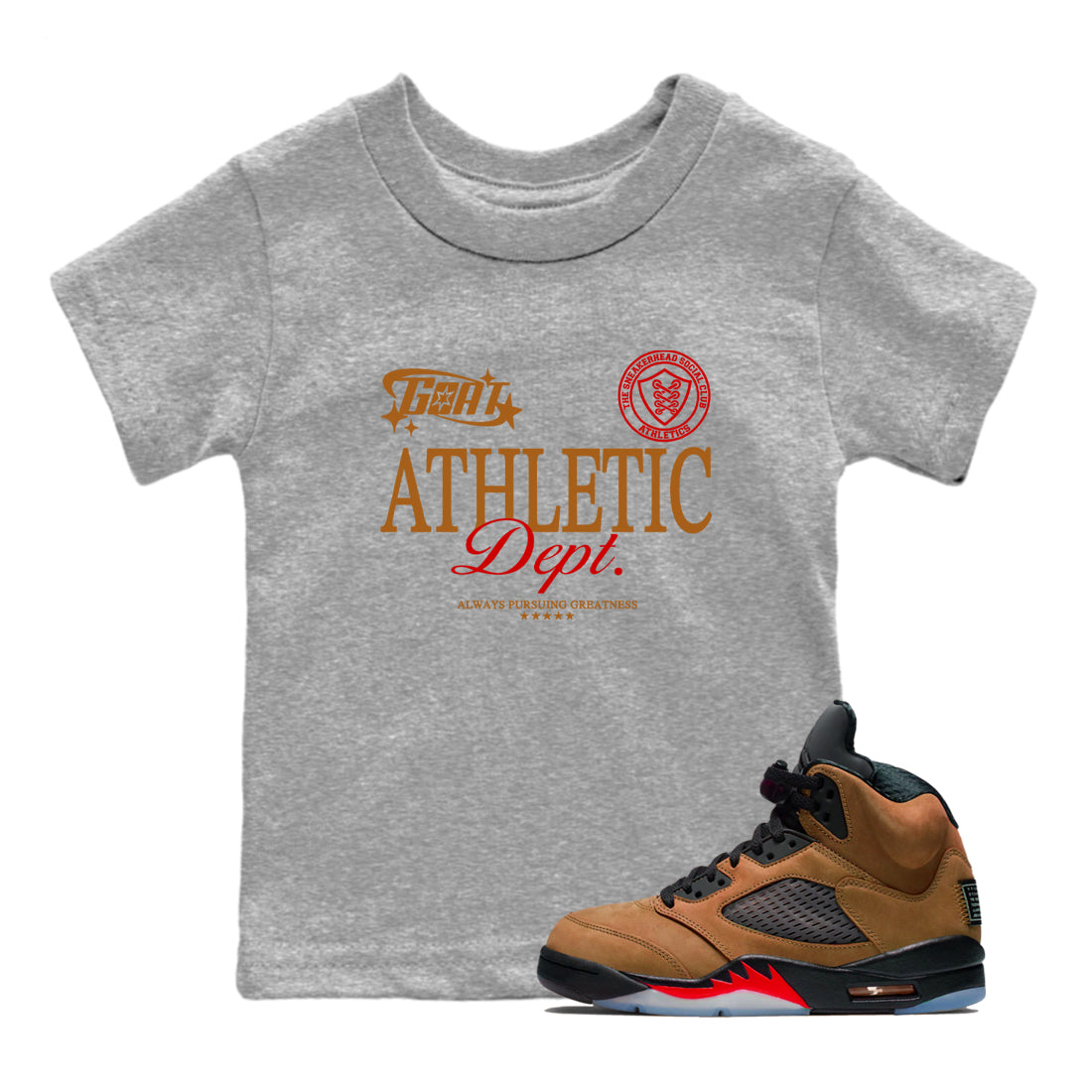 5s Archaeo Brown shirts to match jordans Goat Athletic Dept sneaker match tees Air Jordan 5 Archaeo Brown SNRT Sneaker Release Tees Youth Baby Heather Grey 1 crew neck shirts