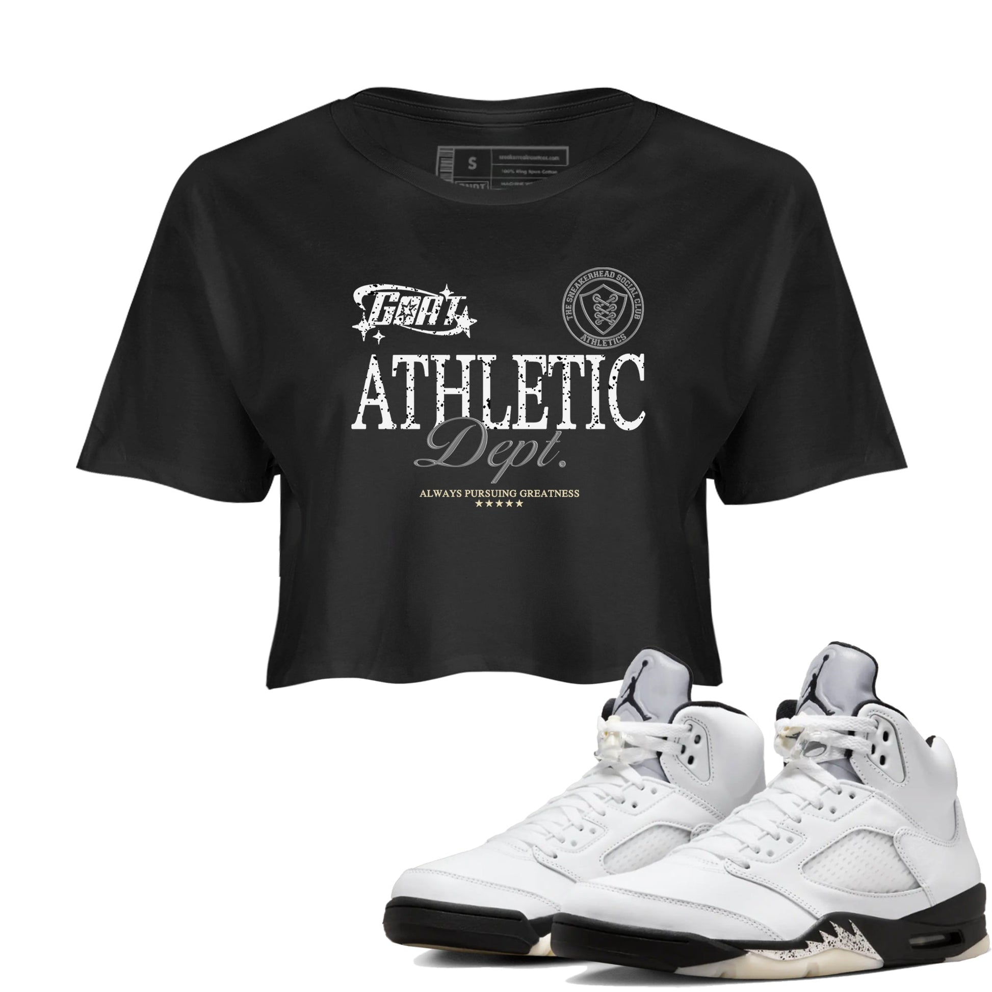 5s White Black shirts to match jordans Goat Athletic Dept sneaker match tees Air Jordan 5 White Black SNRT Sneaker Release Tees unisex cotton Black 1 Crop Shirts