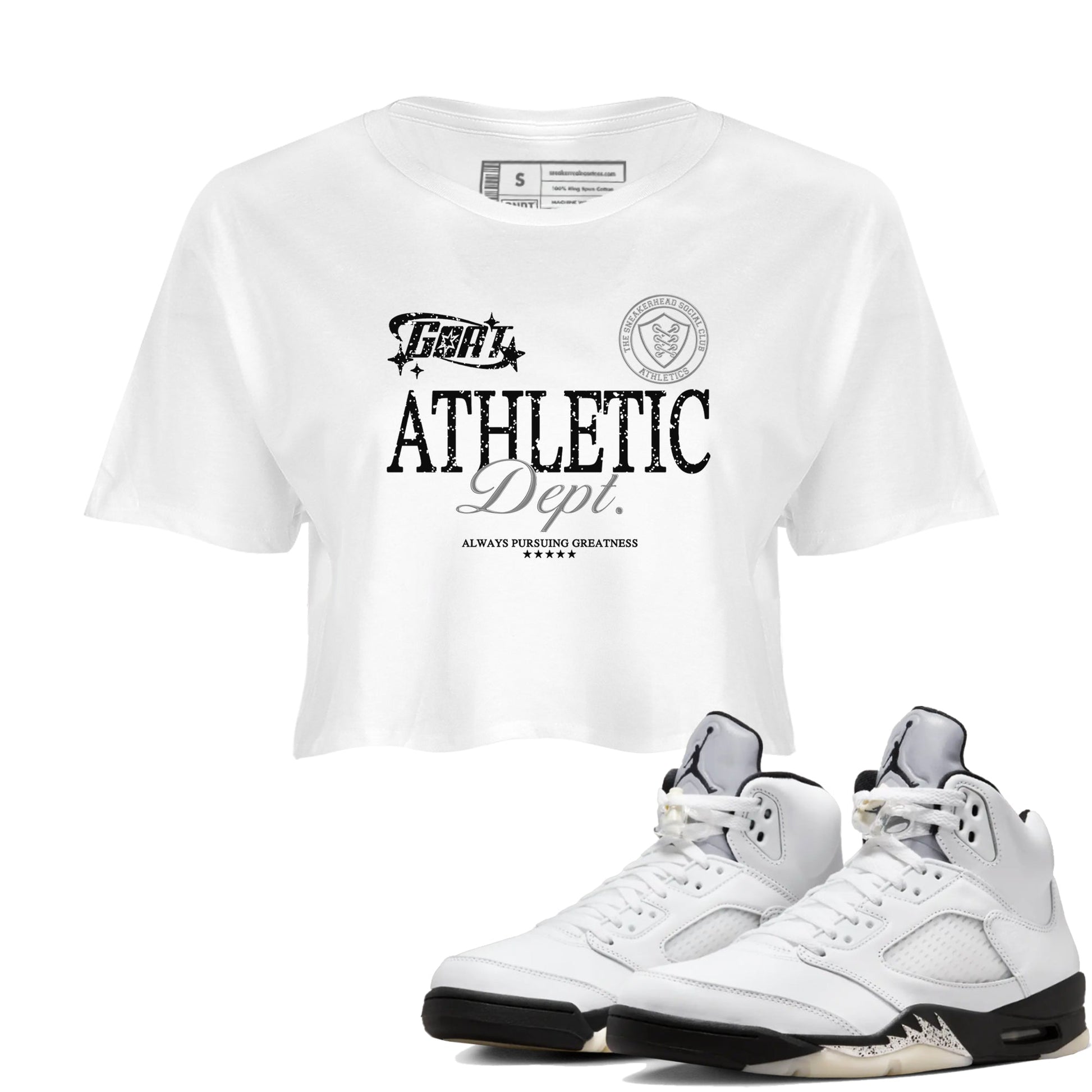 5s White Black shirts to match jordans Goat Athletic Dept sneaker match tees Air Jordan 5 White Black SNRT Sneaker Release Tees unisex cotton White 1 Crop Shirts