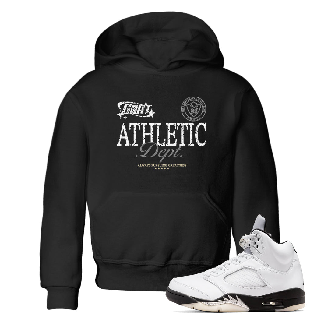 5s White Black shirts to match jordans Goat Athletic Dept sneaker match tees Air Jordan 5 White Black SNRT Sneaker Release Tees Youth Baby Black 1 crew neck shirts