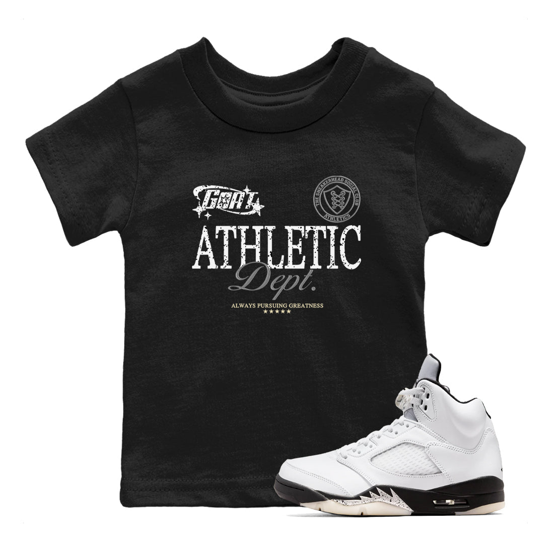 5s White Black shirts to match jordans Goat Athletic Dept sneaker match tees Air Jordan 5 White Black SNRT Sneaker Release Tees Youth Baby Black 1 crew neck shirts