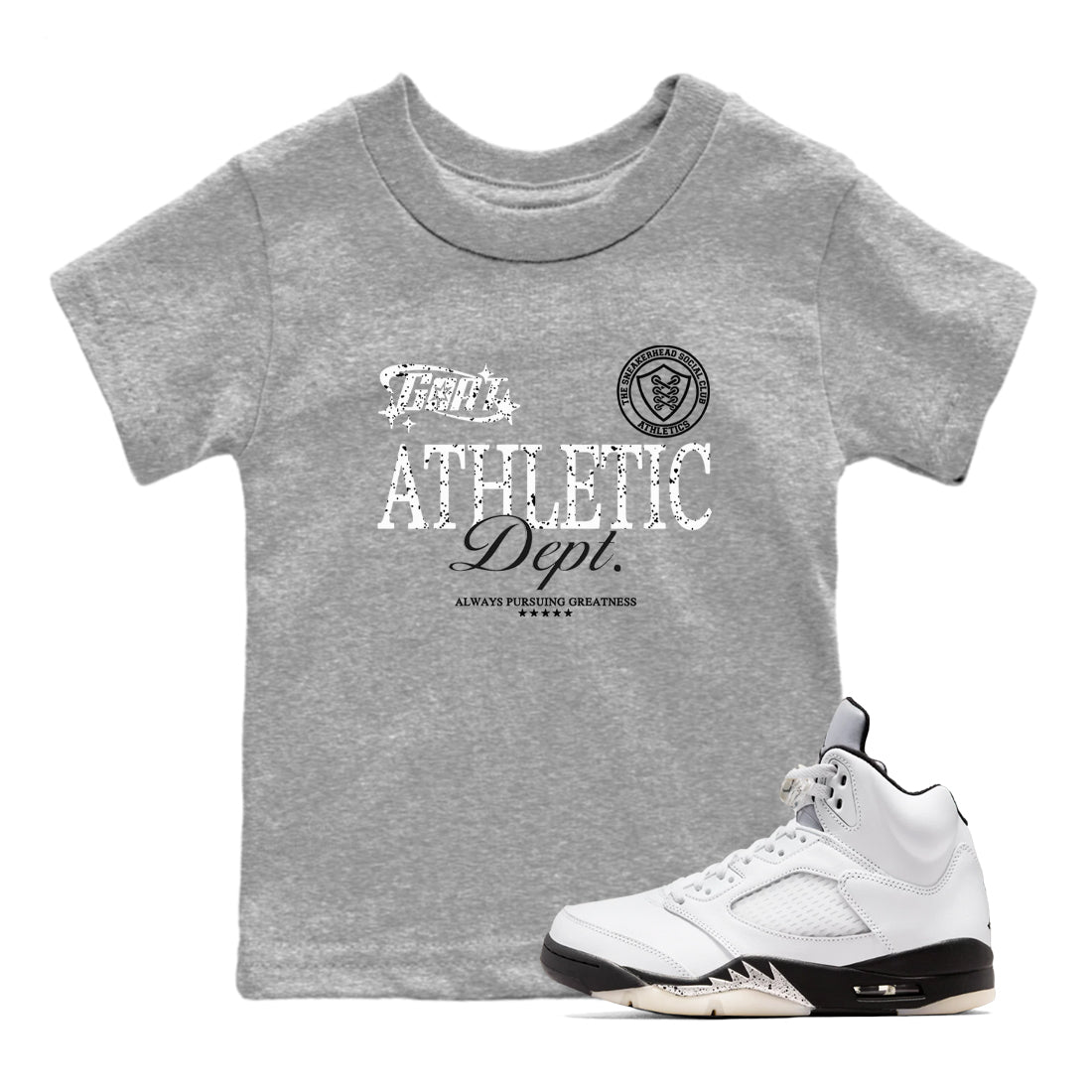 5s White Black shirts to match jordans Goat Athletic Dept sneaker match tees Air Jordan 5 White Black SNRT Sneaker Release Tees Youth Baby Heather Grey 1 crew neck shirts