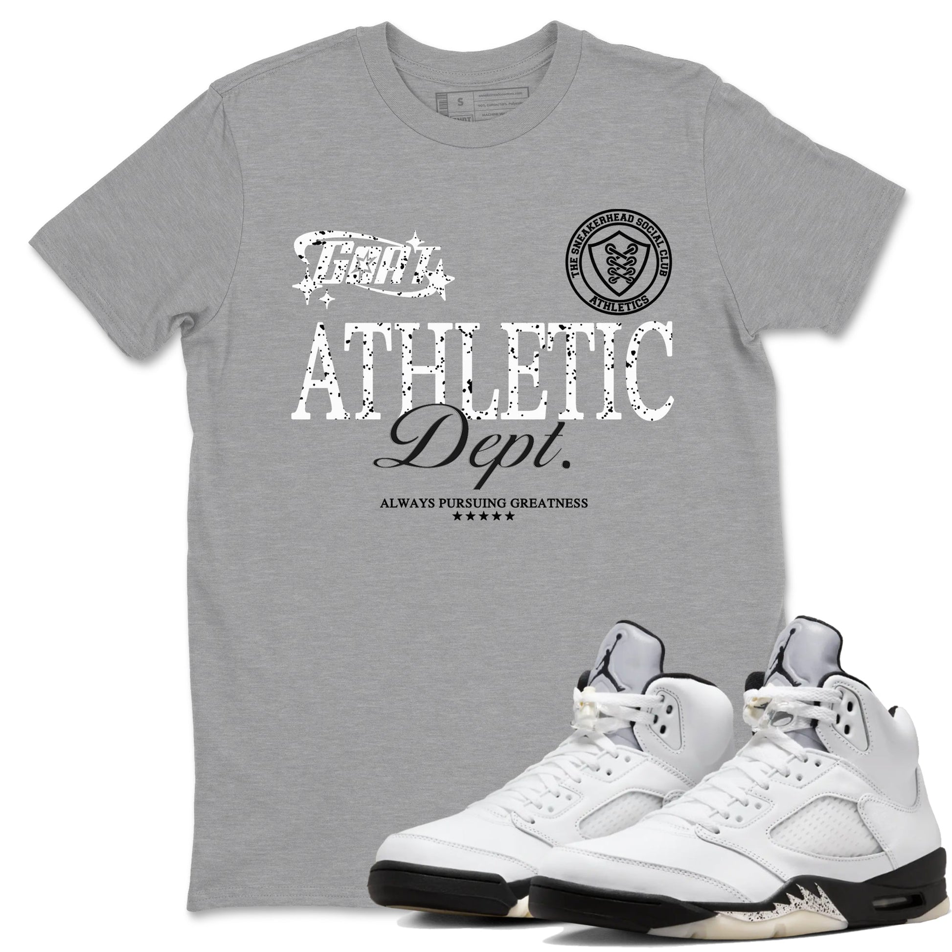 5s White Black shirts to match jordans Goat Athletic Dept sneaker match tees Air Jordan 5 White Black SNRT Sneaker Release Tees unisex cotton Heather Grey 1 crew neck shirts