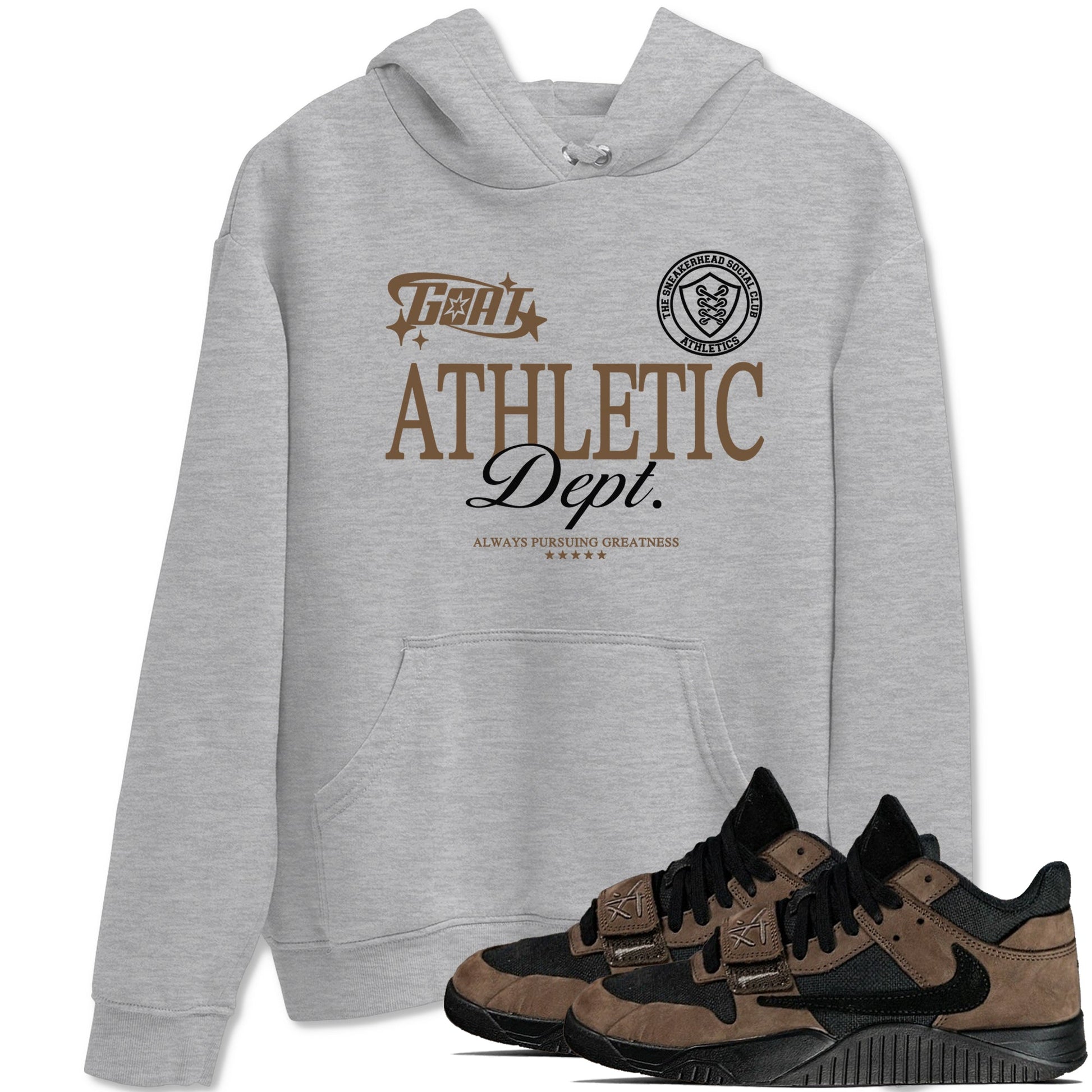 Jordan Jumpman Jack Travis Scott Dark Mocha shirts to match jordans Goat Athletic Dept sneaker match tees Jordan Jumpman Jack Travis Scott Dark Mocha SNRT Sneaker Release Tees unisex cotton Heather Grey 1 crew neck shirts