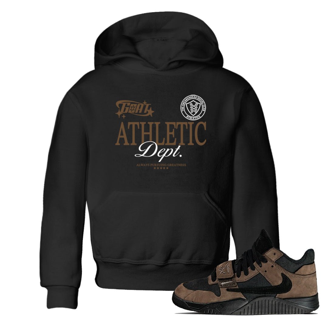 Jordan Jumpman Jack Travis Scott Dark Mocha shirts to match jordans Goat Athletic Dept sneaker match tees Jordan Jumpman Jack Travis Scott Dark Mocha SNRT Sneaker Release Tees Youth Baby Black 1 crew neck shirts
