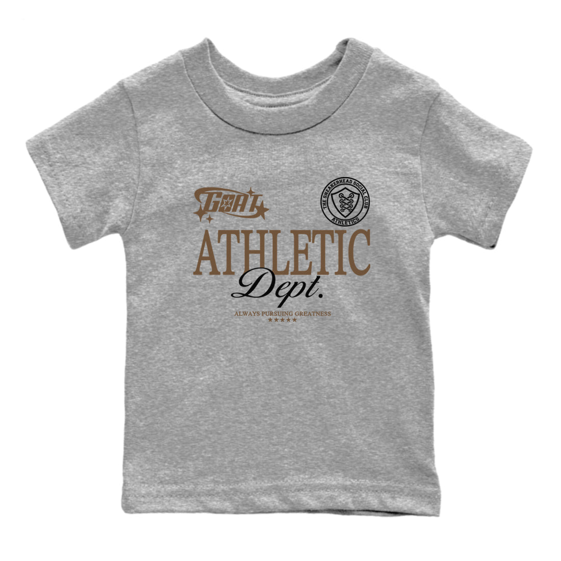 Jordan Jumpman Jack Travis Scott Dark Mocha shirts to match jordans Goat Athletic Dept sneaker match tees Jordan Jumpman Jack Travis Scott Dark Mocha SNRT Sneaker Release Tees Youth Baby Heather Grey 2 crew neck shirts