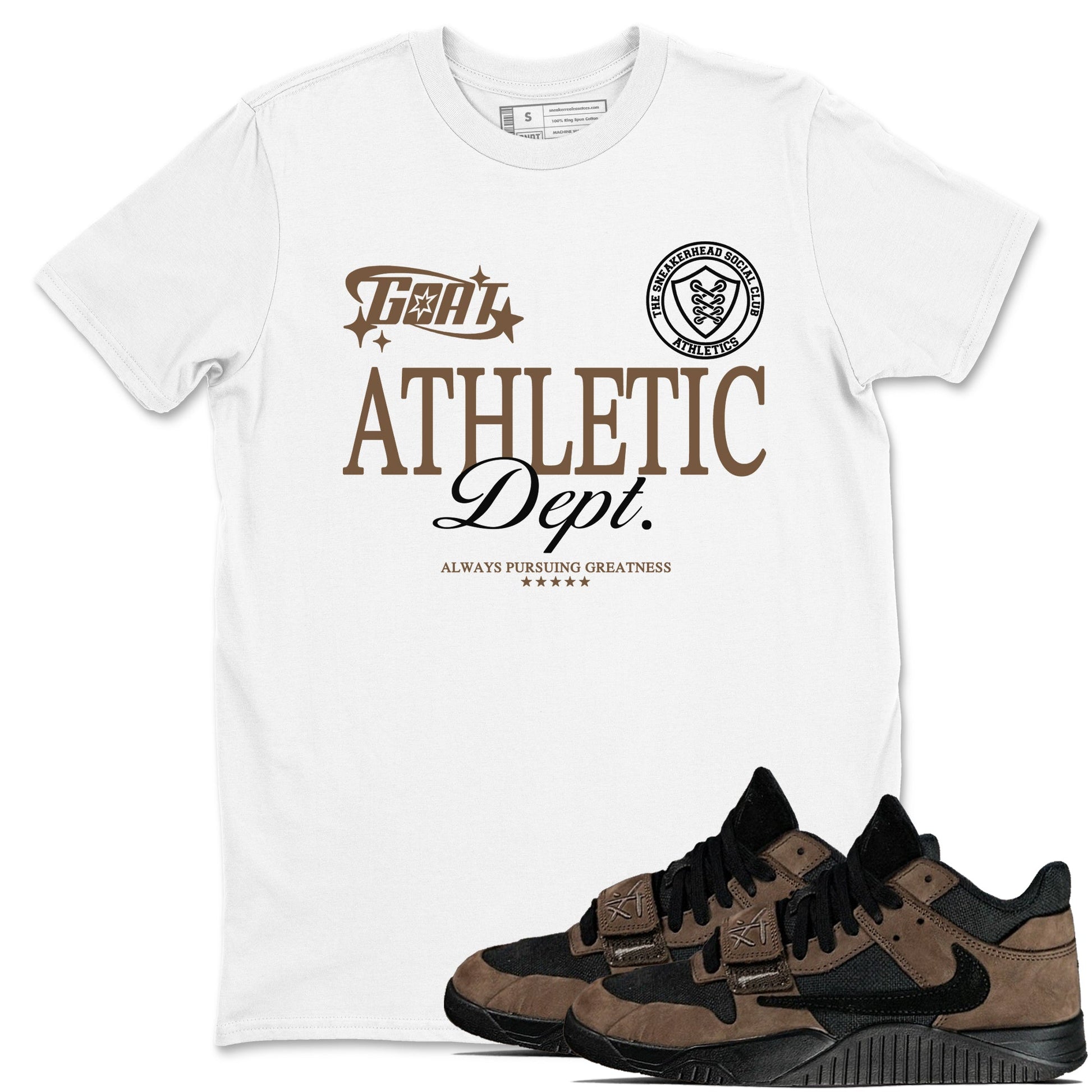 Jordan Jumpman Jack Travis Scott Dark Mocha shirts to match jordans Goat Athletic Dept sneaker match tees Jordan Jumpman Jack Travis Scott Dark Mocha SNRT Sneaker Release Tees unisex cotton White 1 crew neck shirts