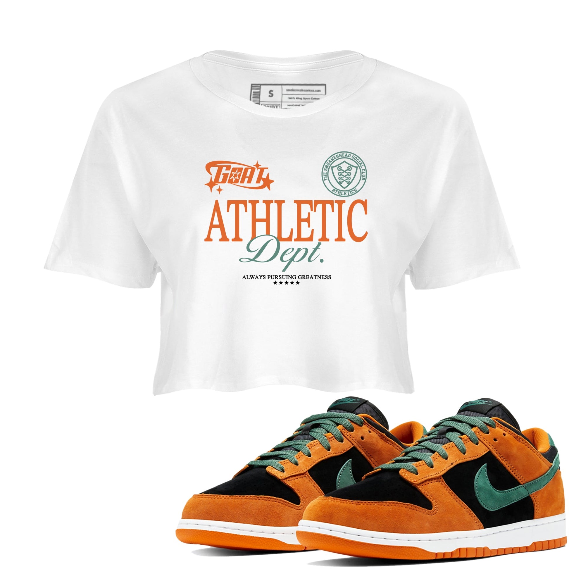 Dunk Low Ceramic shirts to match jordans Goat Athletic Dept sneaker match tees Dunk Ceramic match shoes to clothes SNRT Sneaker Tees unisex cotton White 1 crop tee