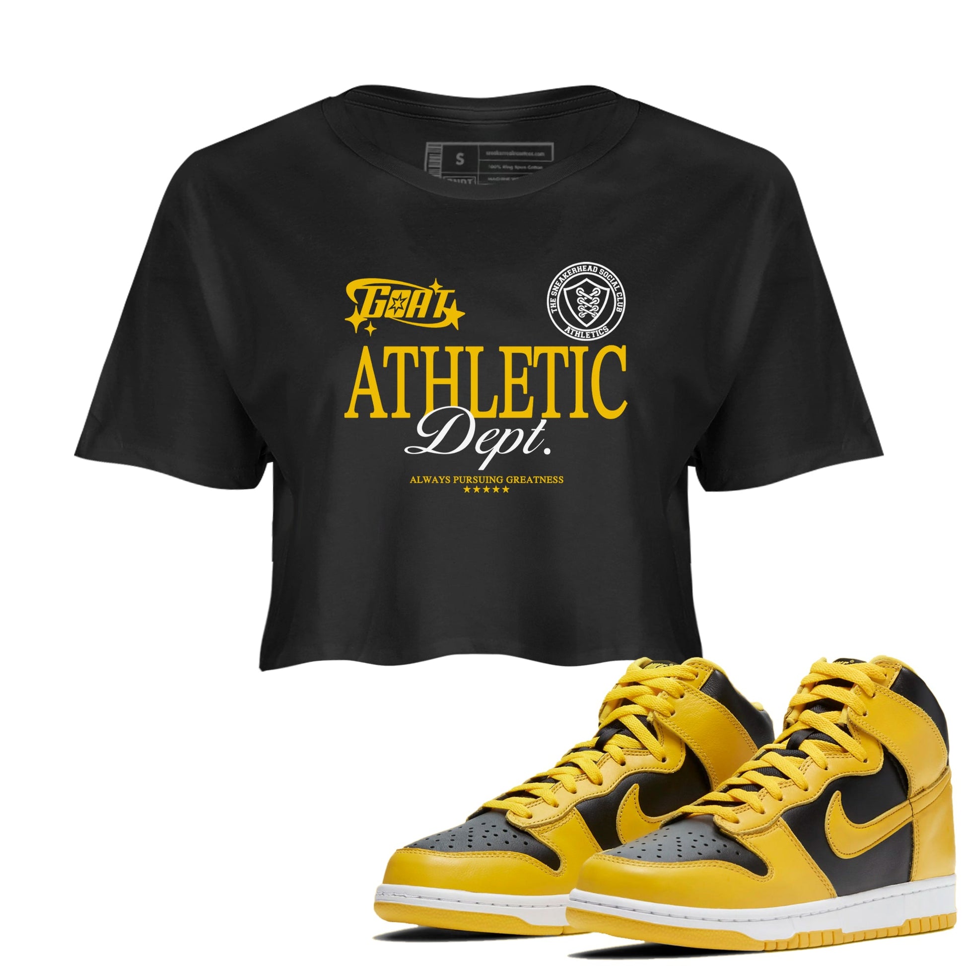 Dunk High Pollen shirts to match jordans Goat Athletic Dept sneaker match tees Dunk High Pollen SNRT Sneaker Release Tees unisex cotton Black 1 Crop Shirts