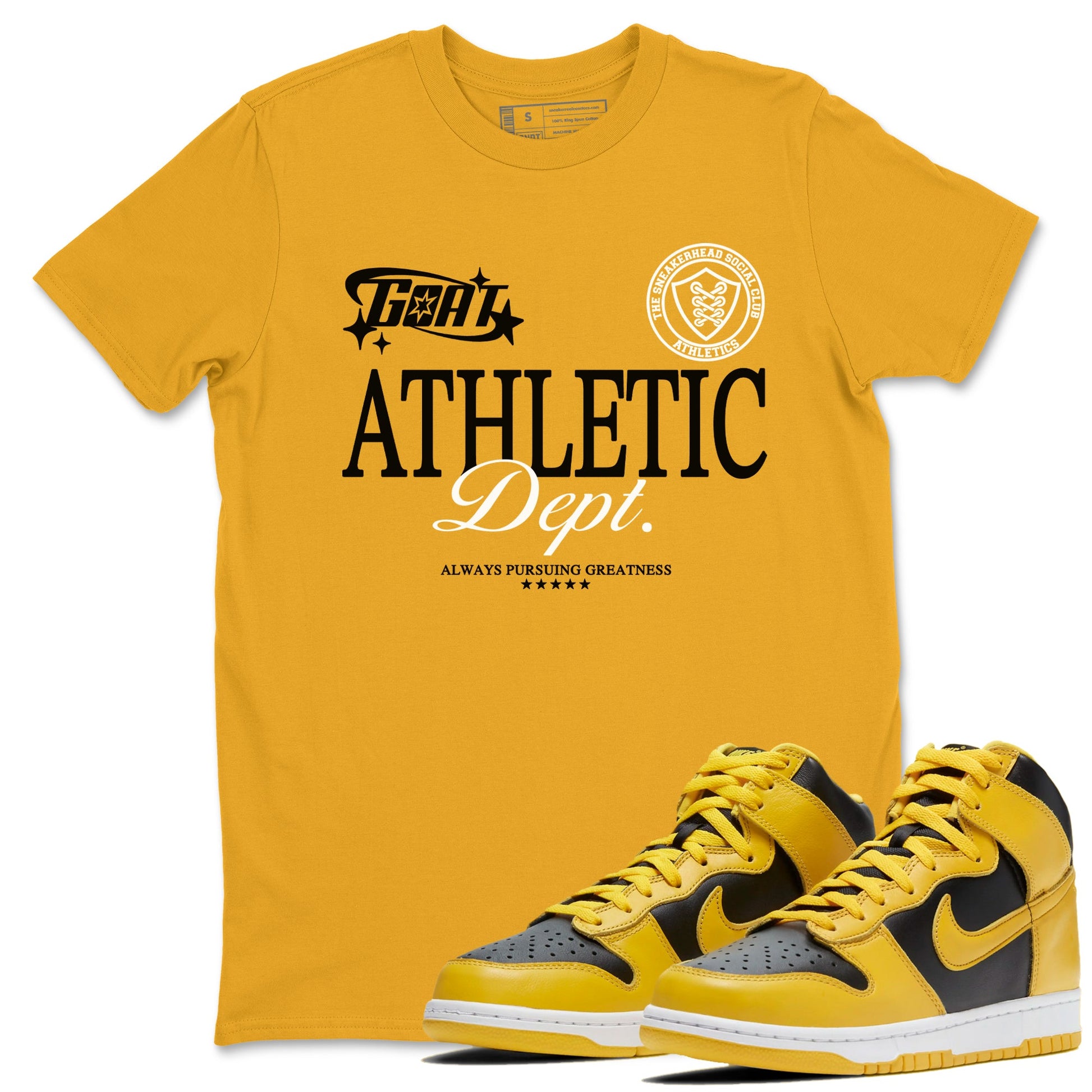 Dunk High Pollen shirts to match jordans Goat Athletic Dept sneaker match tees Dunk High Pollen SNRT Sneaker Release Tees unisex cotton Gold 1 crew neck shirts