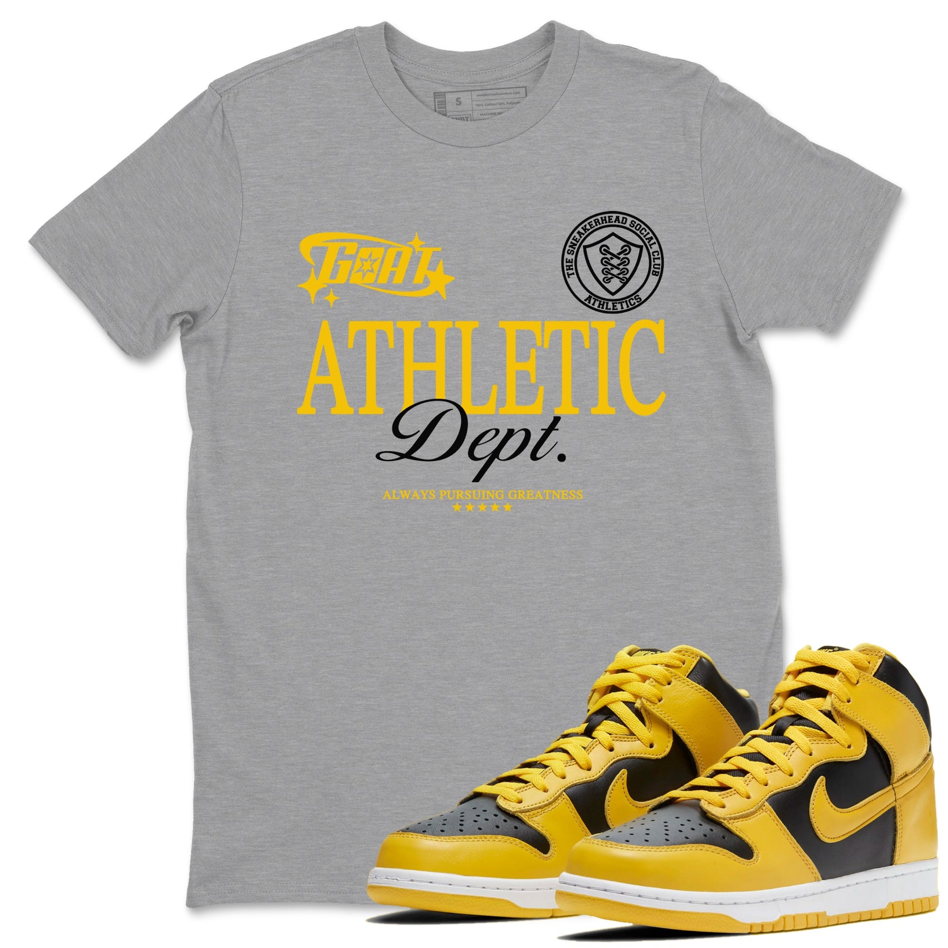 Dunk High Pollen shirts to match jordans Goat Athletic Dept sneaker match tees Dunk High Pollen SNRT Sneaker Release Tees unisex cotton Heather Grey 1 crew neck shirts