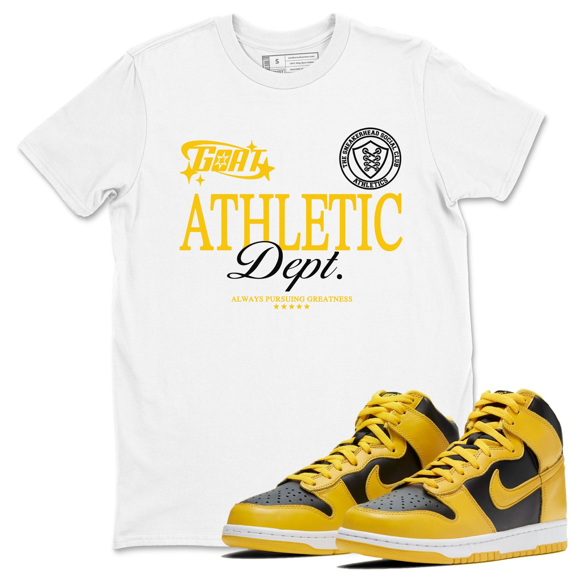 Dunk High Pollen shirts to match jordans Goat Athletic Dept sneaker match tees Dunk High Pollen SNRT Sneaker Release Tees unisex cotton White 1 crew neck shirts