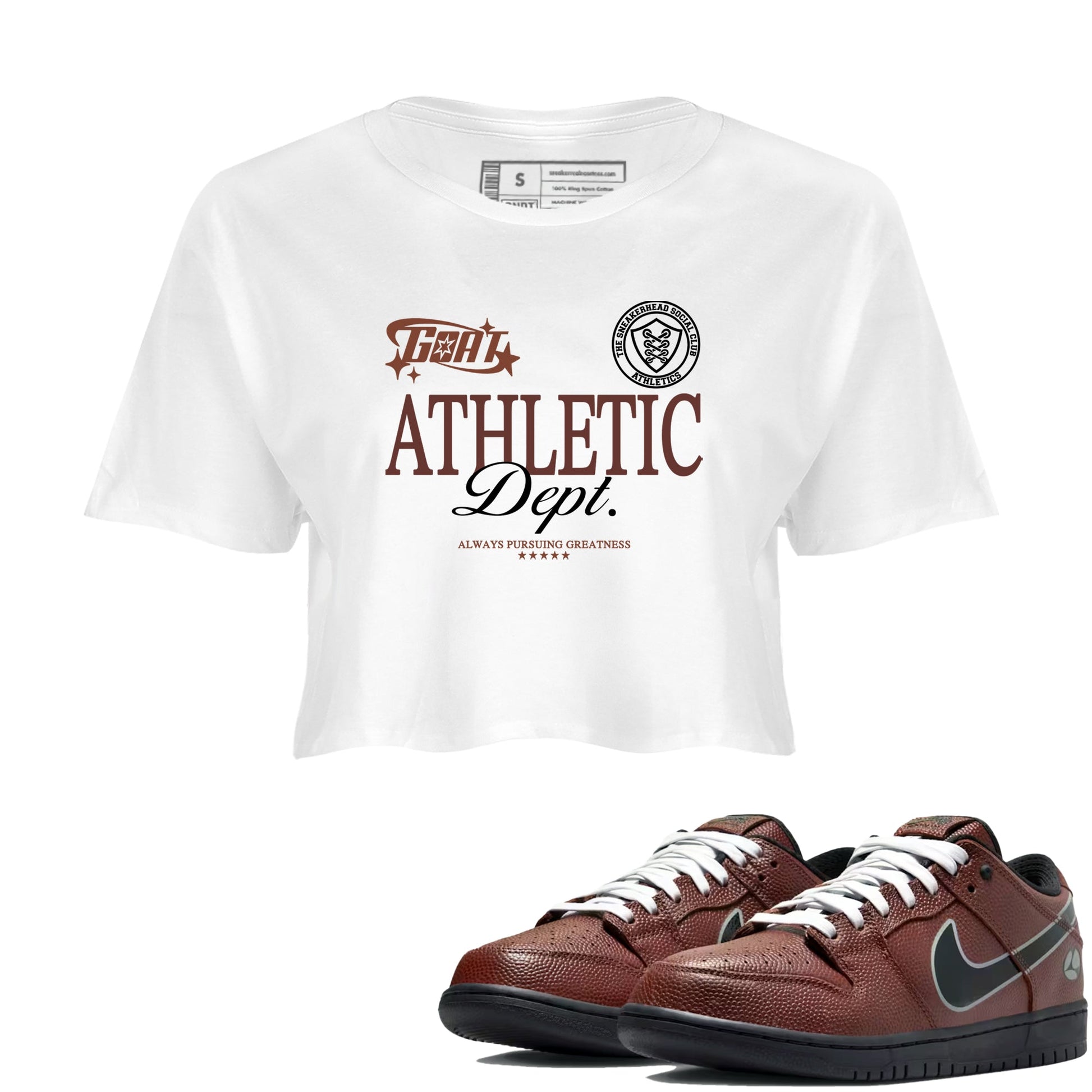 Sneaker match tees – Sneaker Tees To Match Dunk Low Football Shoes – Goat Athletic Dept Crop T-Shirt White 1