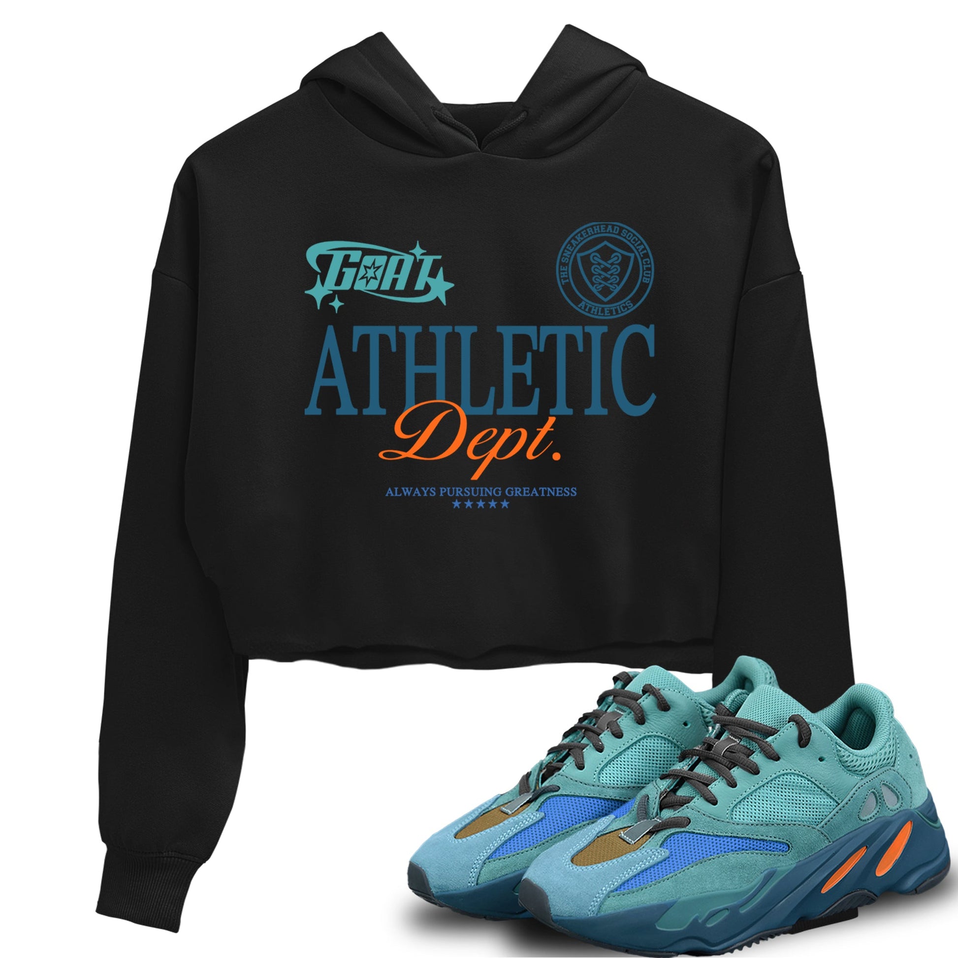 Yeezy 700 Faded Azure shirts to match jordans Goat Athletic Dept sneaker match tees Yeezy 700 Faded Azure match shoes to clothes SNRT Sneaker Tees unisex cotton Black 1 crop tee