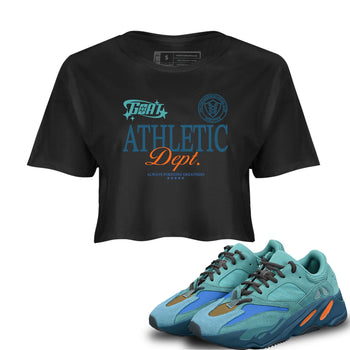 Yeezy 700 Faded Azure shirts to match jordans Goat Athletic Dept sneaker match tees Yeezy 700 Faded Azure match shoes to clothes SNRT Sneaker Tees unisex cotton Black 1 crop tee