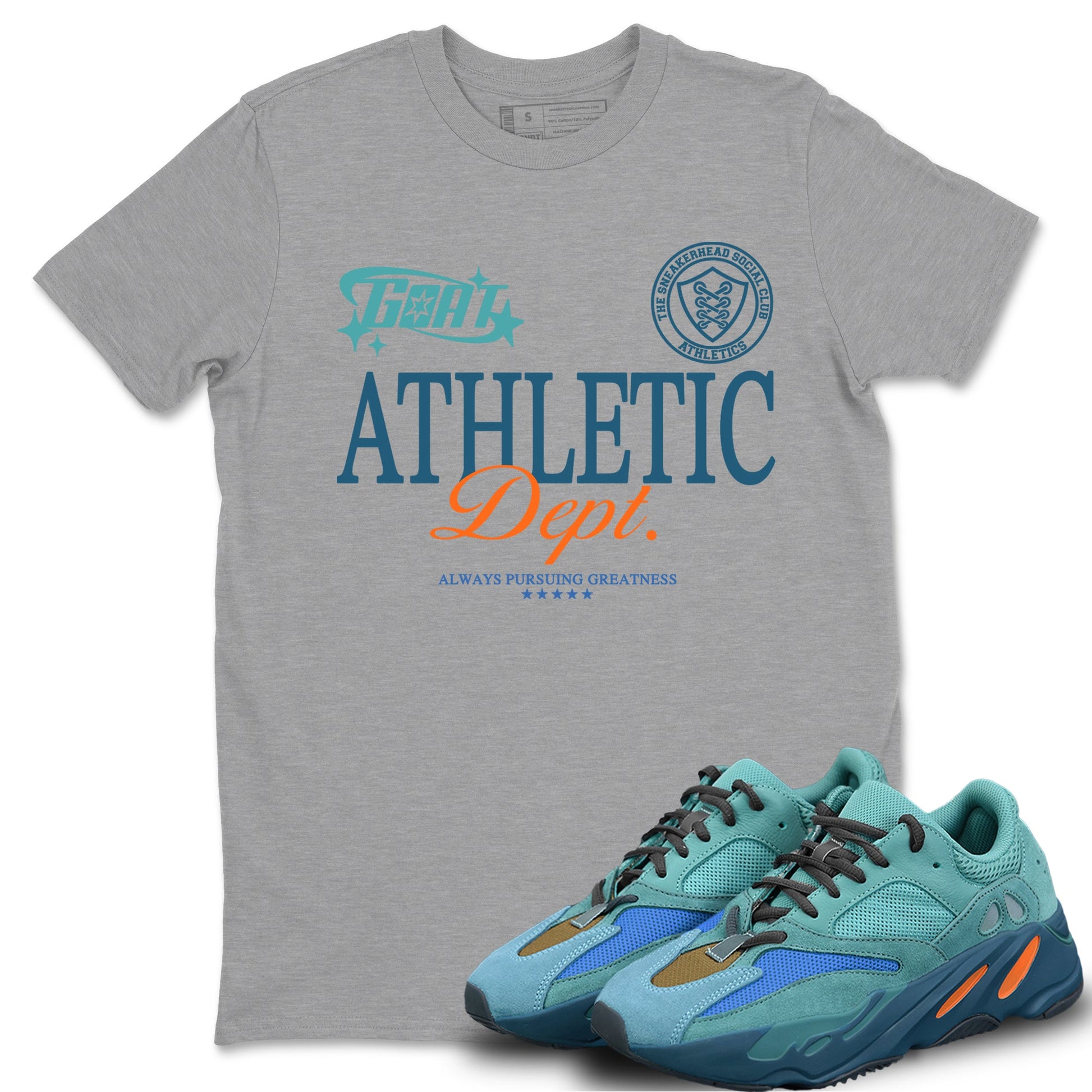 Yeezy 700 Faded Azure shirts to match jordans Goat Athletic Dept sneaker match tees Yeezy 700 Faded Azure match shoes to clothes SNRT Sneaker Tees unisex cotton Heather Grey 1 shirts