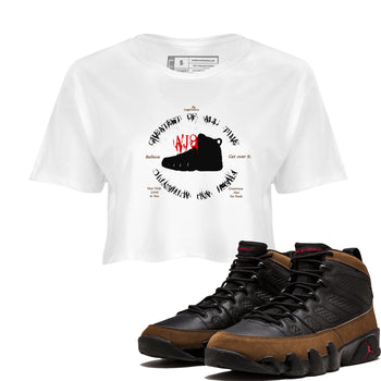 9s Olive shirts to match jordans Goat Kick sneaker match tees Air Jordan 9 Olive match shoes to clothes SNRT Sneaker Tees unisex cotton White 1 crop tee