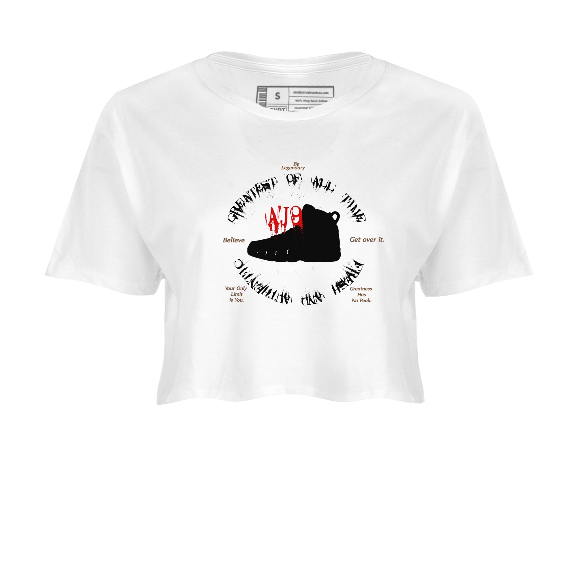 9s Olive shirts to match jordans Goat Kick sneaker match tees Air Jordan 9 Olive match shoes to clothes SNRT Sneaker Tees unisex cotton White 2 crop tee