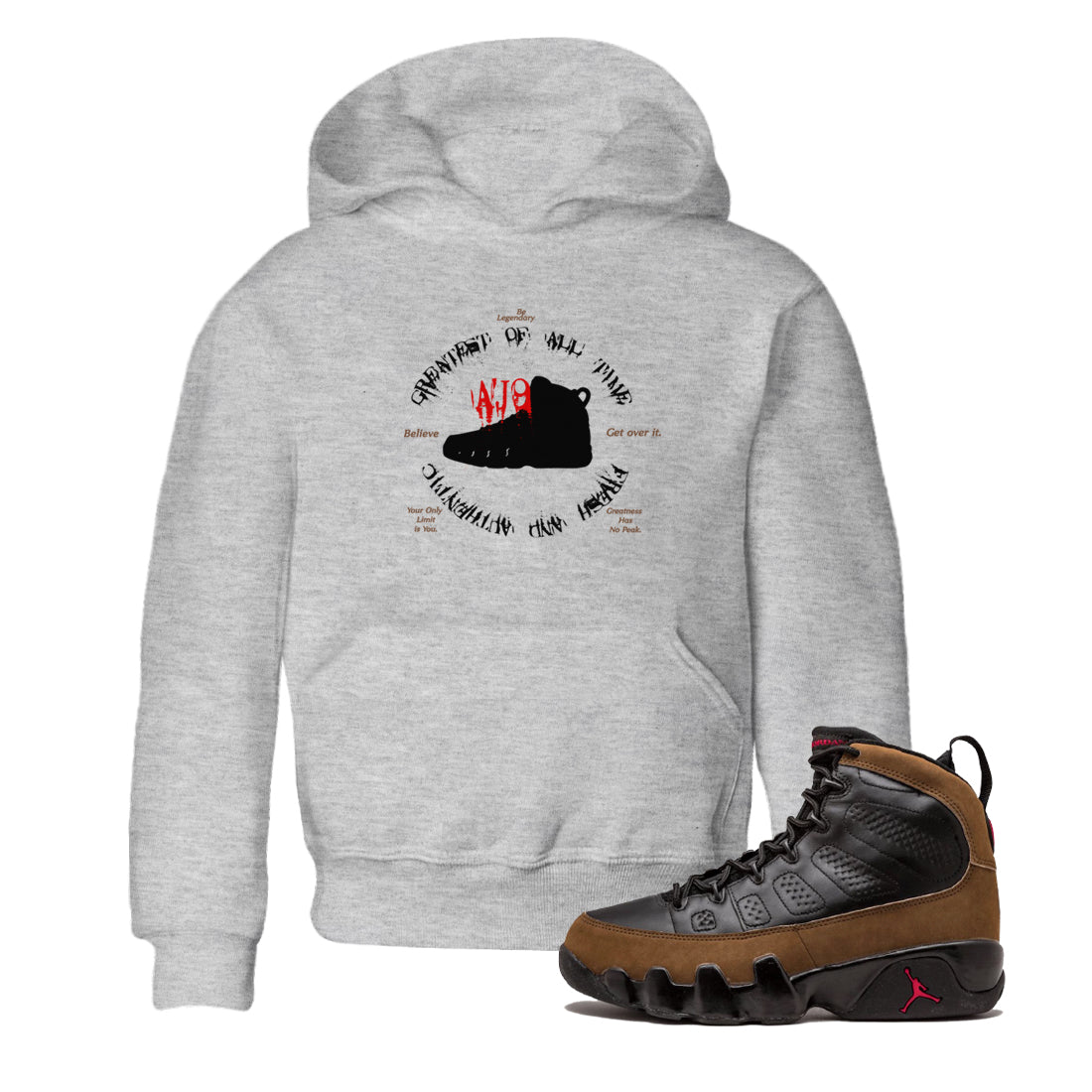 9s Olive shirts to match jordans Goat Kick sneaker match tees Air Jordan 9 Olive match shoes to clothes SNRT Sneaker Tees Youth Baby Heather Grey 1 tee