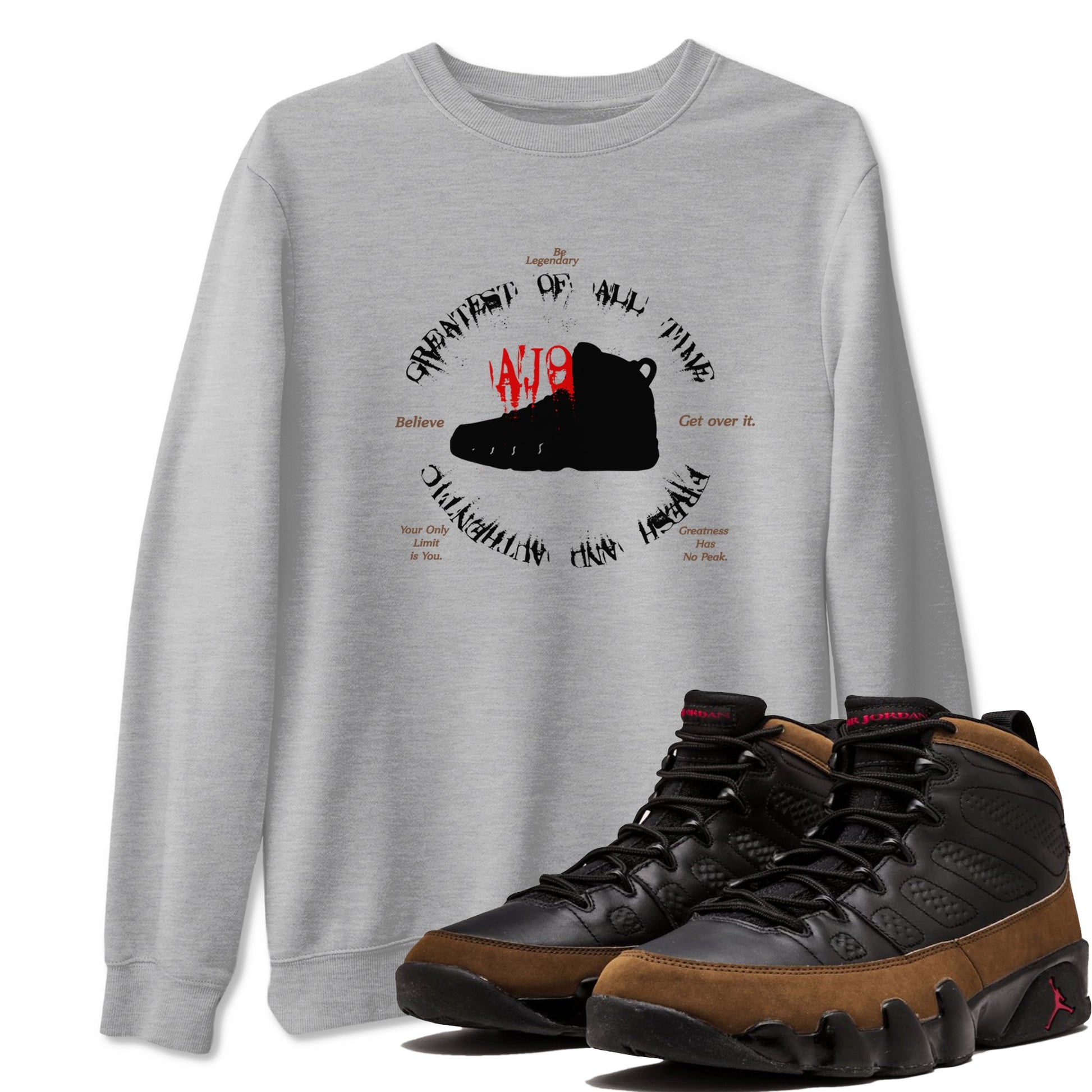 9s Olive shirts to match jordans Goat Kick sneaker match tees Air Jordan 9 Olive match shoes to clothes SNRT Sneaker Tees unisex cotton Heather Grey 1 shirts