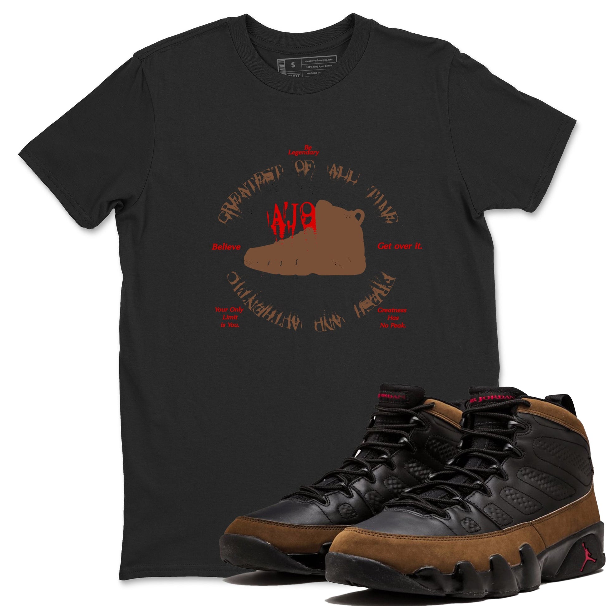 9s Olive shirts to match jordans Goat Kick sneaker match tees Air Jordan 9 Olive match shoes to clothes SNRT Sneaker Tees unisex cotton Black 1 shirts