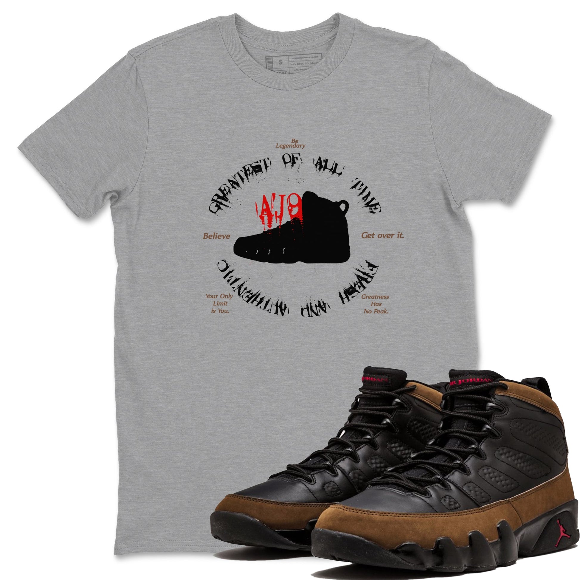 9s Olive shirts to match jordans Goat Kick sneaker match tees Air Jordan 9 Olive match shoes to clothes SNRT Sneaker Tees unisex cotton Heather Grey 1 shirts