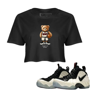 Sneaker Threads – Sneaker Tees To Match Air Foamposite One Pearl – GOAT Mode Crop Tee Black 1. Perfect for Jordan releases 2025 colorways.
