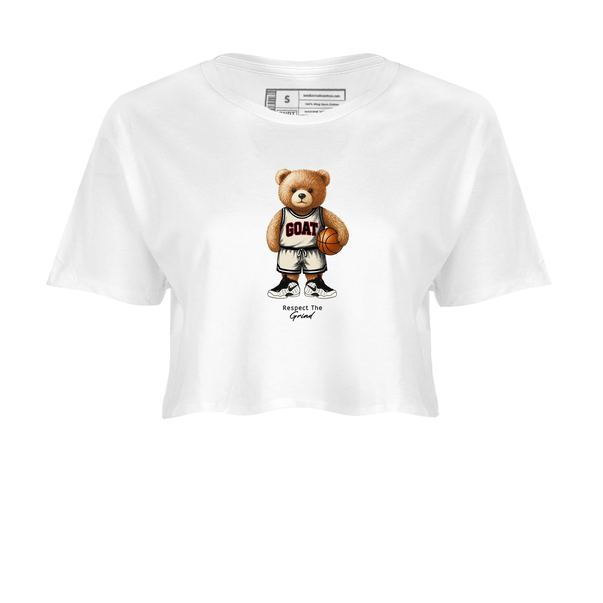 Sneaker Threads – Sneaker Tees To Match Air Foamposite One Pearl – GOAT Mode Crop Tee White 2. Perfect for Jordan releases 2025 colorways.