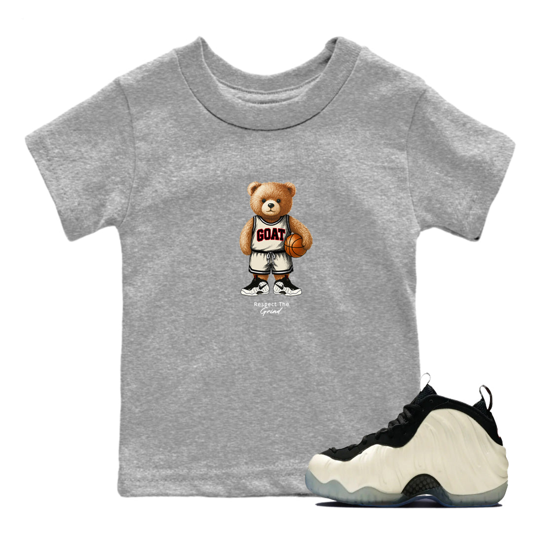 Sneaker Threads – Sneaker Tees To Match Air Foamposite One Pearl – GOAT Mode Youth Graphic Tee Heather Grey 1. Perfect for Jordan releases 2025 colorways.