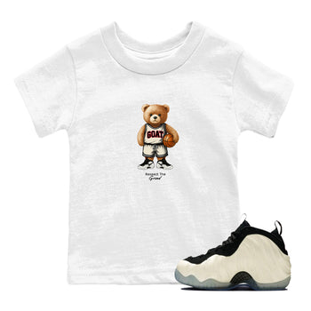 Sneaker Threads – Sneaker Tees To Match Air Foamposite One Pearl – GOAT Mode Youth Graphic Tee White 1. Perfect for Jordan releases 2025 colorways.