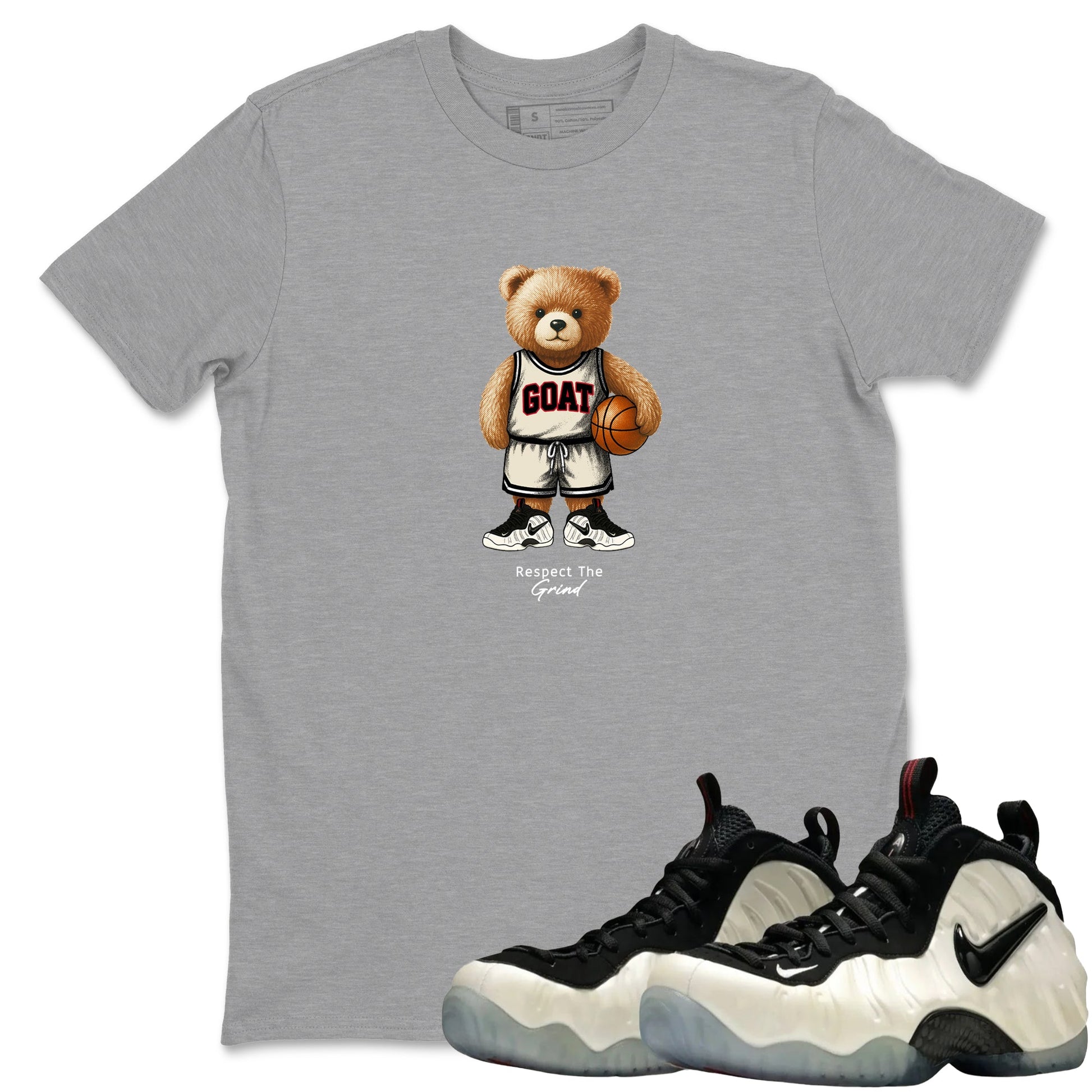 Sneaker Threads – Sneaker Tees To Match Air Foamposite One Pearl – GOAT Mode Graphic Tee Heather Grey 1. Perfect for Jordan releases 2025 colorways.