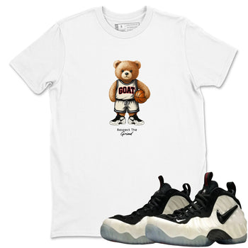 Sneaker Threads – Sneaker Tees To Match Air Foamposite One Pearl – GOAT Mode Graphic Tee White 1. Perfect for Jordan releases 2025 colorways.