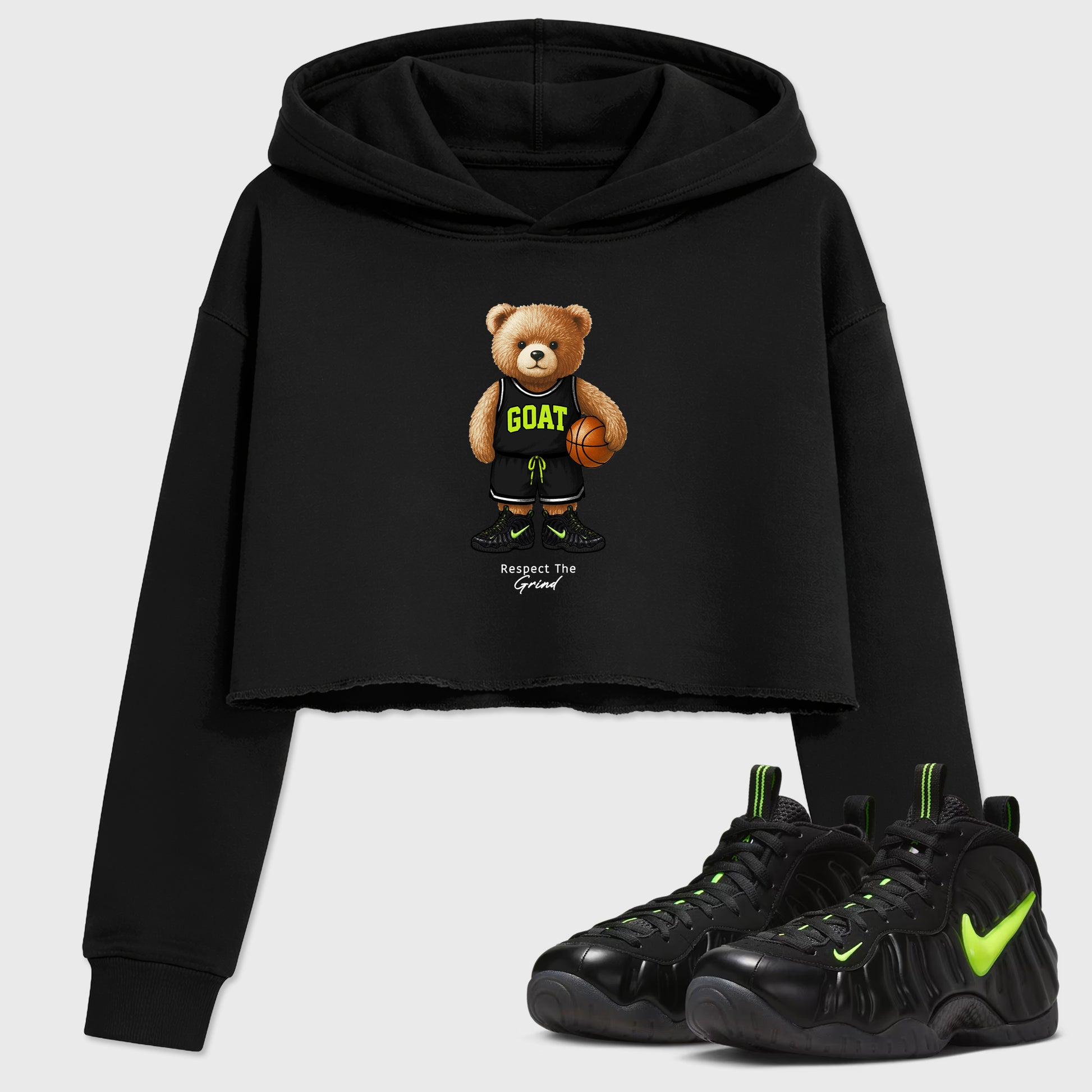 Sneaker match tees – Sneaker Tees To Match Air Foamposite Pro Black Shoes – GOAT Mode Crop T-Shirt Black 1
