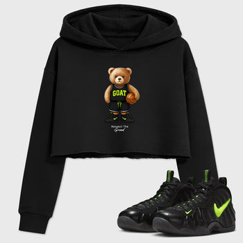 Sneaker match tees – Sneaker Tees To Match Air Foamposite Pro Black Shoes – GOAT Mode Crop T-Shirt Black 1